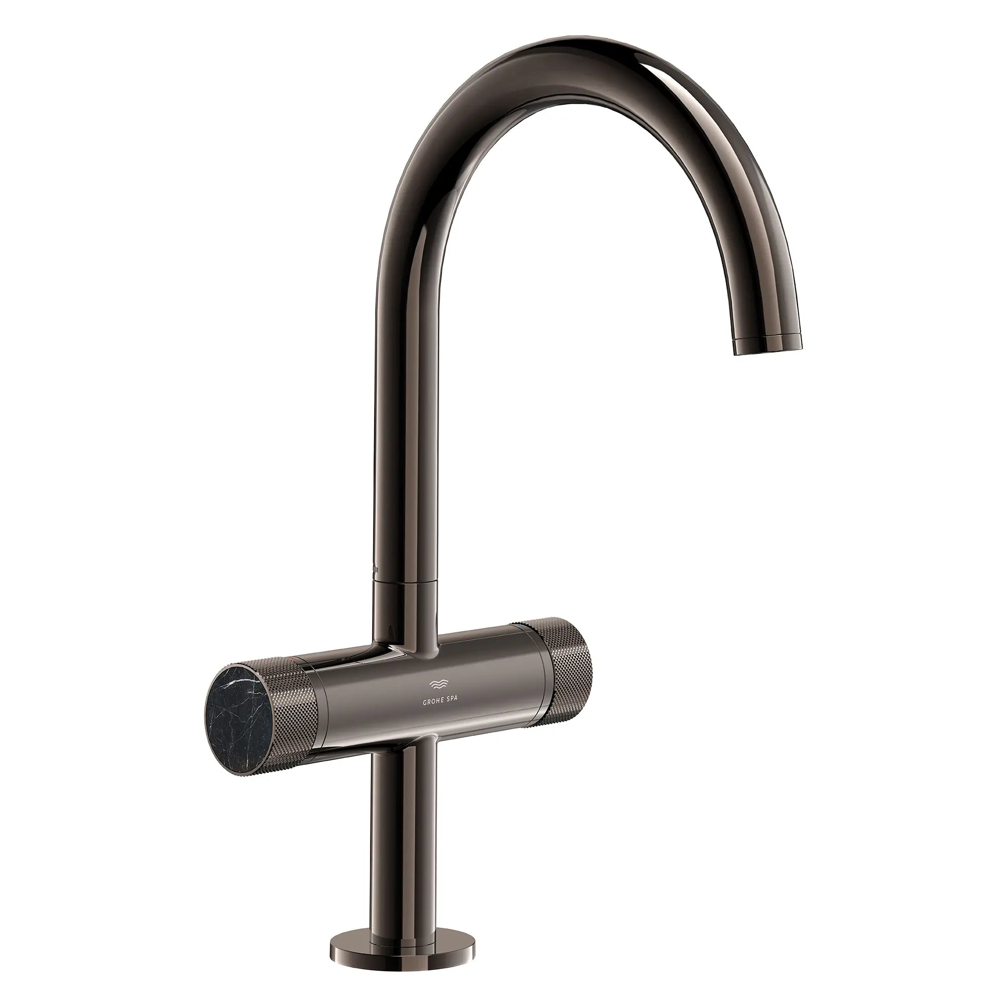 Atrio Private Collection Single Hole 8-Inch Widespread 2-Handle L-Size Bathroom Faucet with Knob Handles, 1.2 GPM (4.5 L/min) // HARD GRAPHITE // 286715_Atrio_SiloRight_105337A000_48457A000_0001_MARCH2026_0_CDNwebp.webp