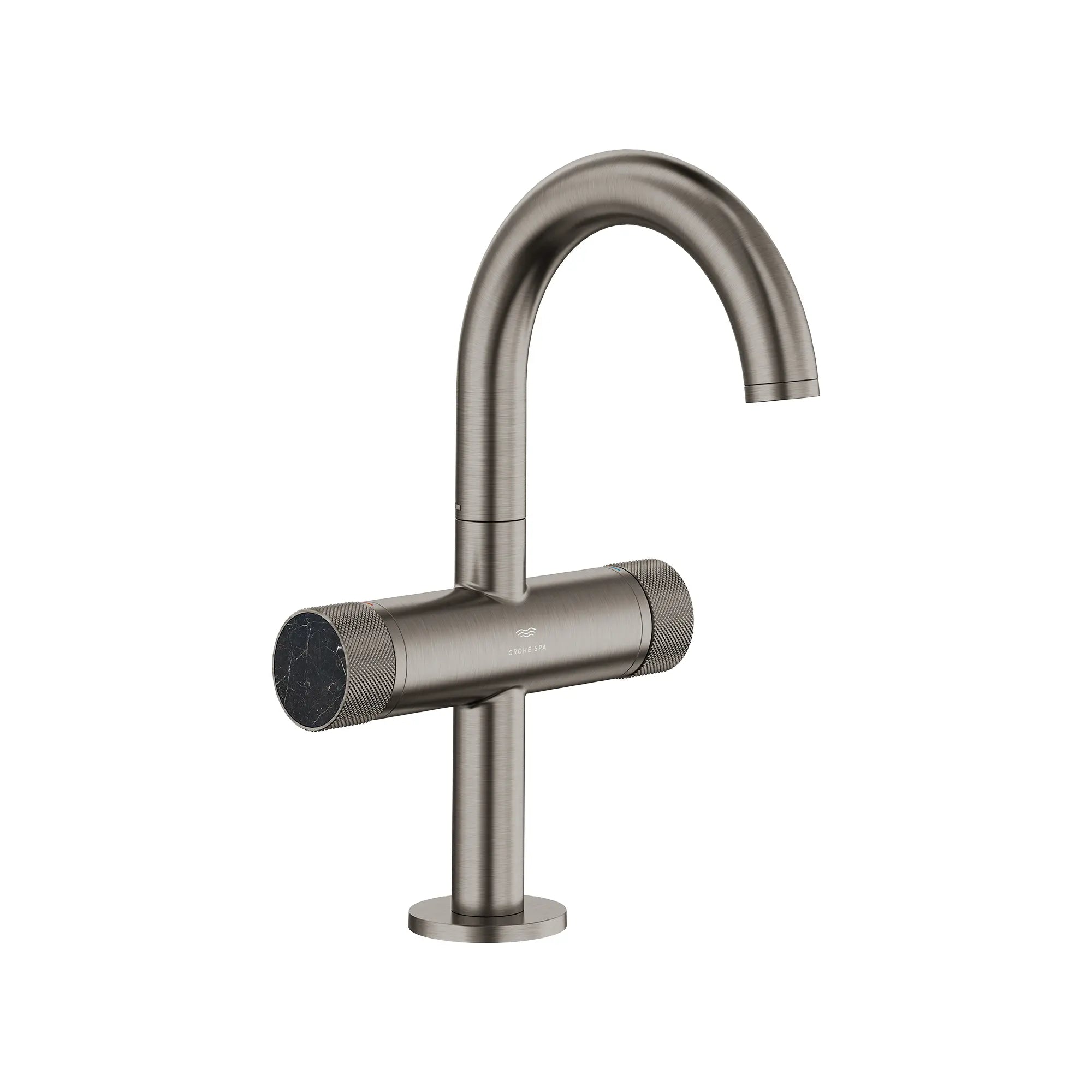 Atrio Private Collection Single Hole Two-Handle M-Size Bathroom Faucet with Knob Handles, 1.2 GPM (4.5 L/min) // BRUSHED HARD GRAPHITE // 286721_Atrio_SiloRight_105341AL00_48457AL00_0001_MARCH2026_0_CDNwebp.webp