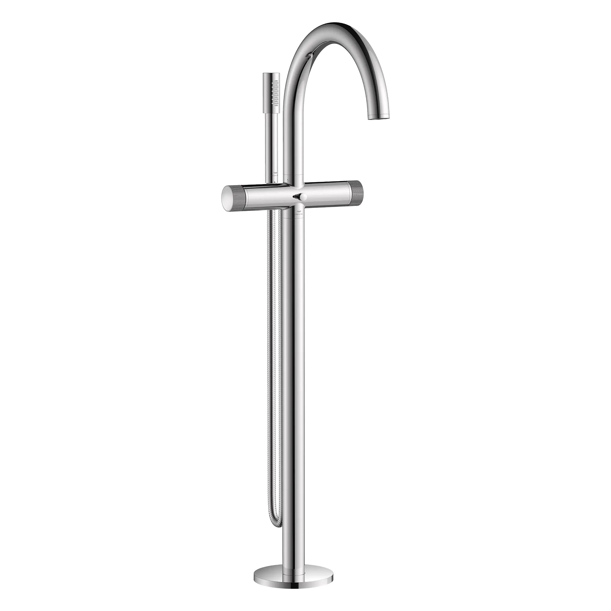 Atrio Private Collection 2-Handle Free Standing Tub Filler with Knob Handles, with 1.75 GPM Hand Shower // GROHE STARLIGHT CHROME // 287143_Atrio_PC_SiloRight_105772000_0001_JUNE2026_1_CDNwebp.webp
