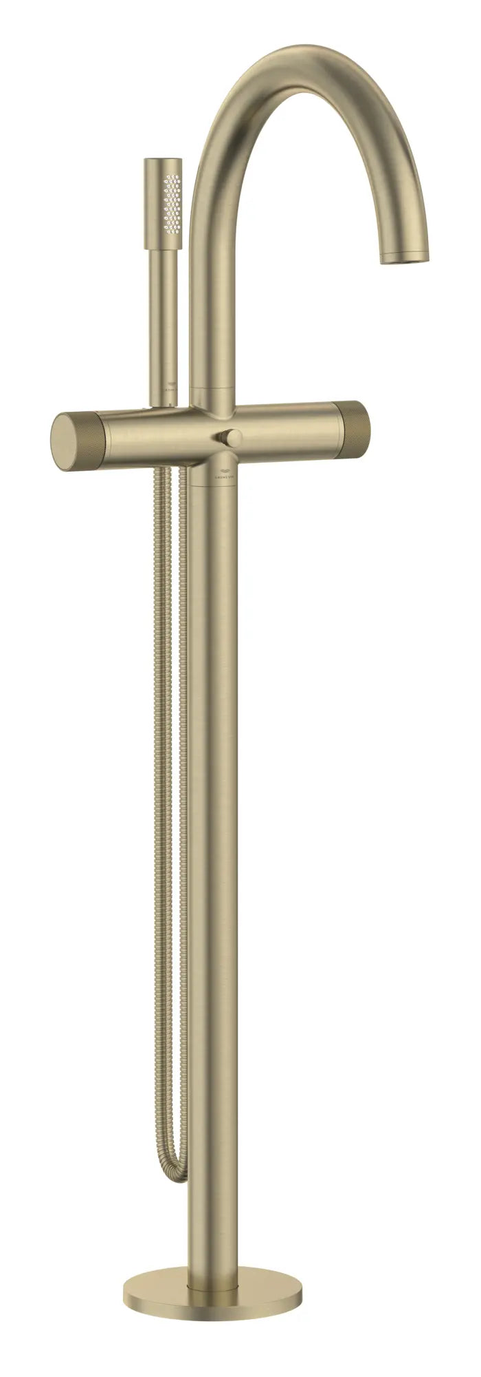 Atrio Private Collection 2-Handle Free Standing Tub Filler with Knob Handles, with 1.75 GPM Hand Shower // BRUSHED NICKEL INFINITYFINISH // 287144_Atrio_PC_SiloRight_105772EN0_0001_JUNE2026_0_CDNwebp.webp