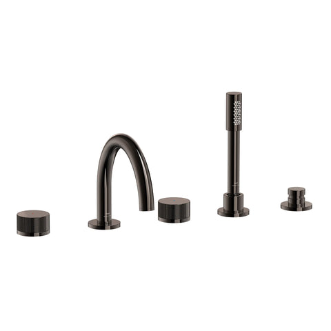 Atrio Private Collection 5-Hole 2-Handle Deckmount Tub Filler with Knob Handles with 1.75 GPM Hand Shower - Hard Graphite