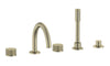 [105350EN00] Atrio Private Collection 5-Hole 2-Handle Deckmount Tub Filler with Knob Handles with 1.75 GPM Hand Shower - Hard Graphite