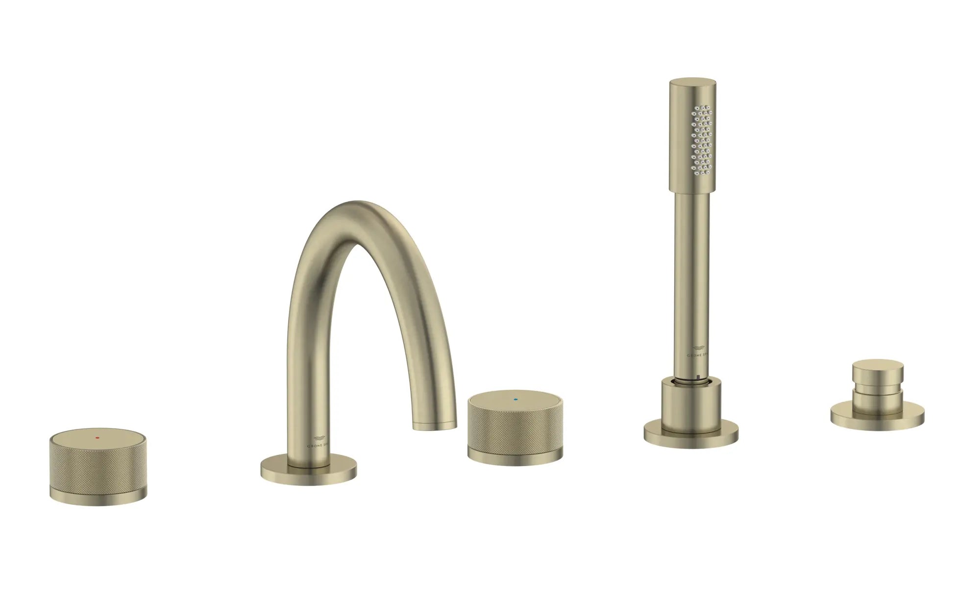 Atrio Private Collection 5-Hole 2-Handle Deckmount Tub Filler with Knob Handles with 1.75 GPM Hand Shower // BRUSHED NICKEL INFINITYFINISH // 287242_Atrio_PC_SiloRight_105350EN00_0001_JUNE2026_0_CDNwebp.webp