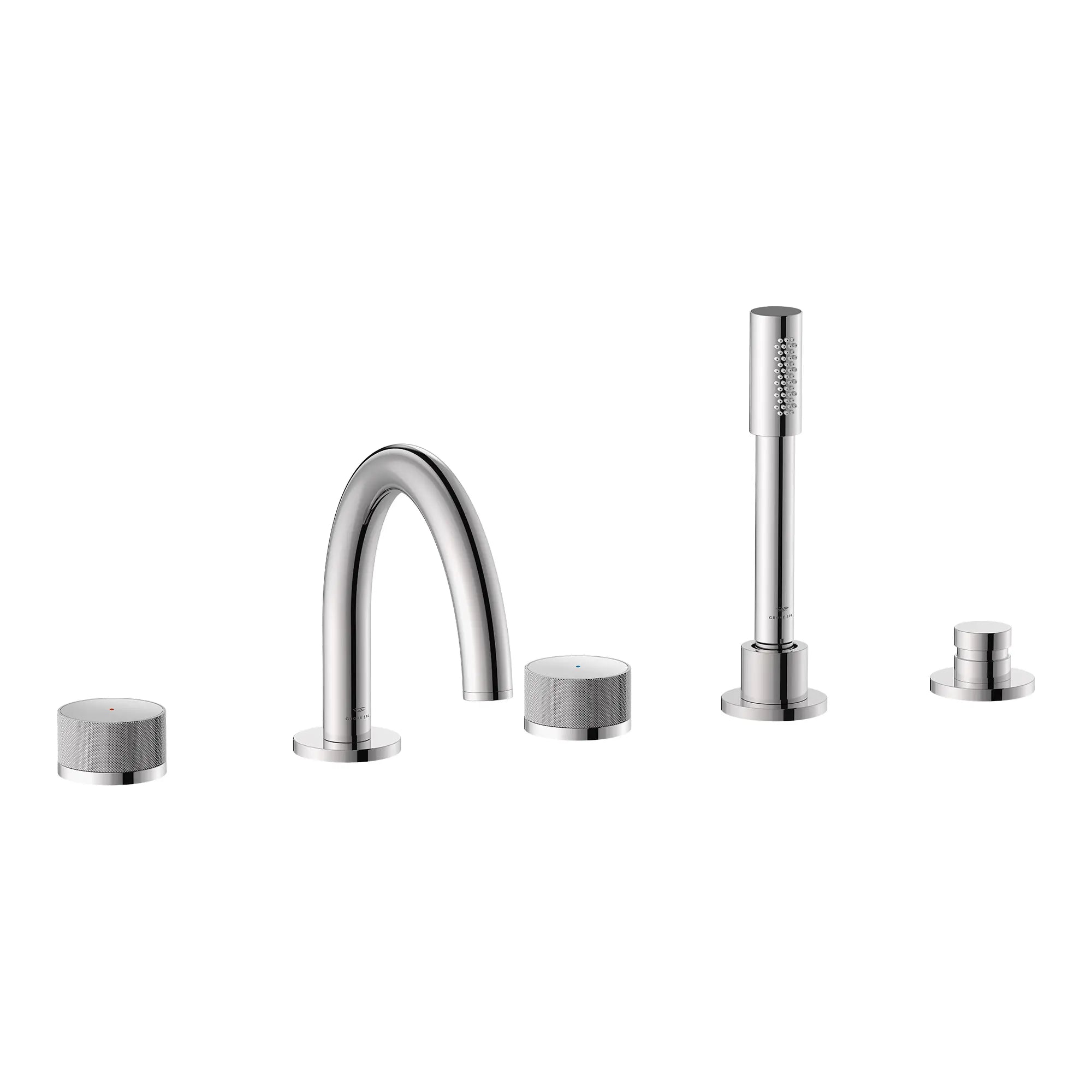 Atrio Private Collection 5-Hole 2-Handle Deckmount Tub Filler with Knob Handles with 1.75 GPM Hand Shower // GROHE STARLIGHT CHROME // 287245_Atrio_PC_SiloRight_1053500000_0001_JUNE2026_1_CDNwebp.webp