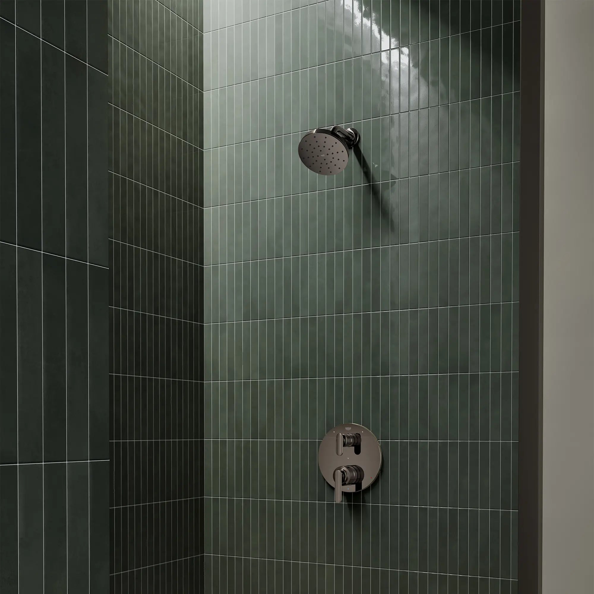 Euphoria 140 with AquaBooster Round Single Spray Shower Head 1.75 GPM (6.6L/min) // HARD GRAPHITE // 287487_Aqua_Booster_EnvironmentCloseUp_111714A000_106235A000_0001_MARCH2026_0_CDNwebp.webp
