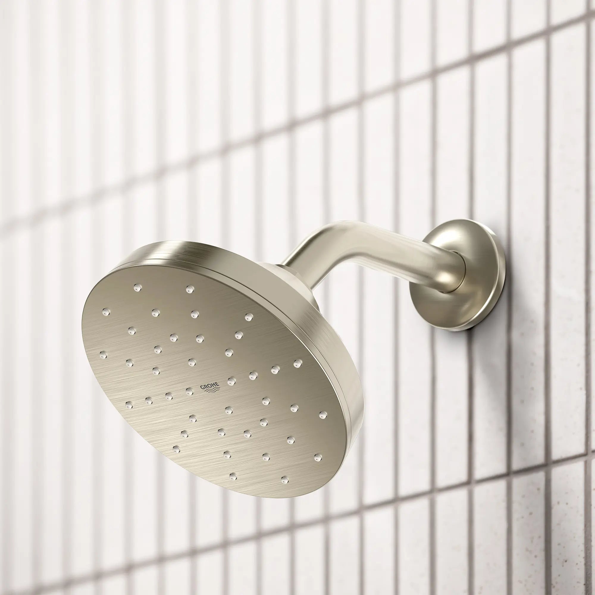 Euphoria 140 with AquaBooster Round Single Spray Shower Head 1.75 GPM (6.6L/min) // BRUSHED NICKEL INFINITYFINISH // 287490_Aqua_Booster_EnvironmentCloseUp_111714EN00_0001_February2026_0_CDNwebp.webp