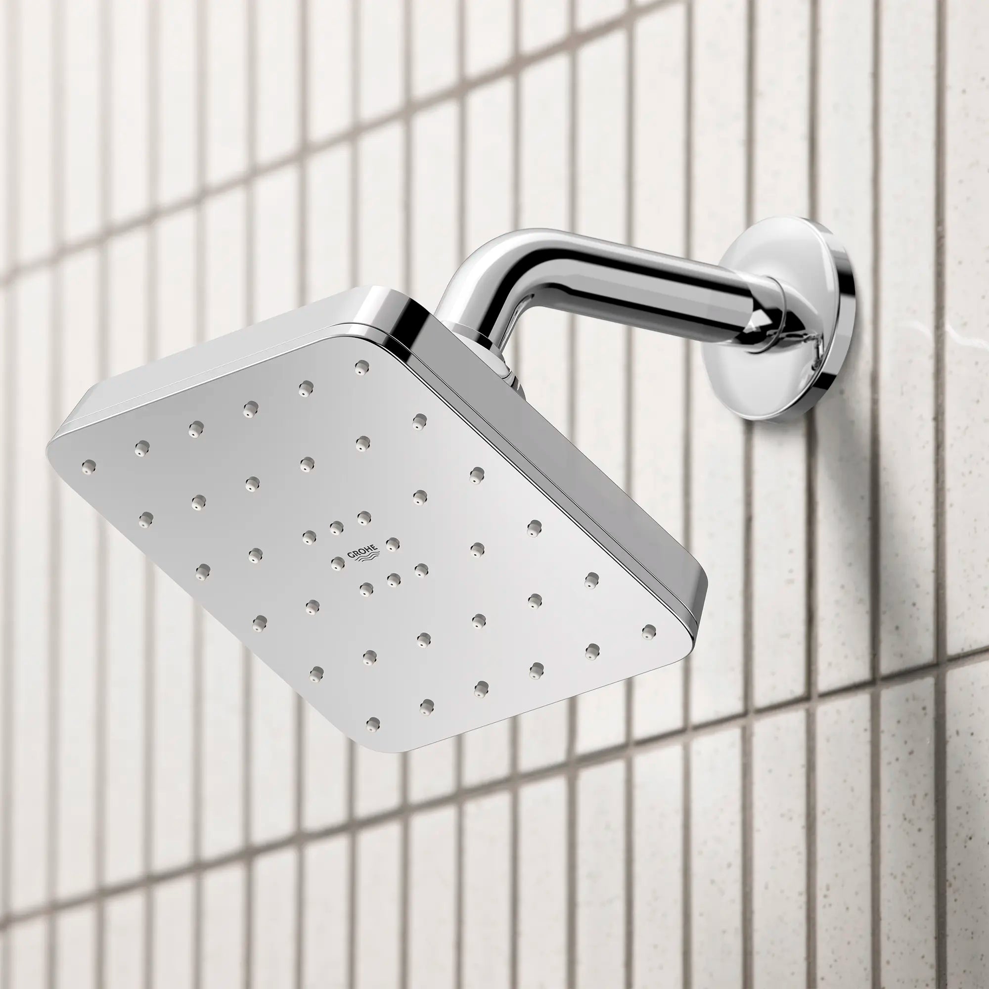 Euphoria 140 with AquaBooster Square Single Spray Shower Head 1.75 GPM (6.6L/min) // GROHE STARLIGHT CHROME // 287511_Aqua_Booster_EnvironmentCloseUp_1117180000_0001_MARCH2026_0_CDNwebp.webp