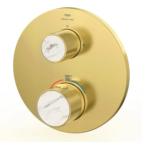 Atrio Private Collection Dual Function 2-Handle Thermostatic Valve Trim with Control Module with Knob Handles - Brushed Cool Sunrise