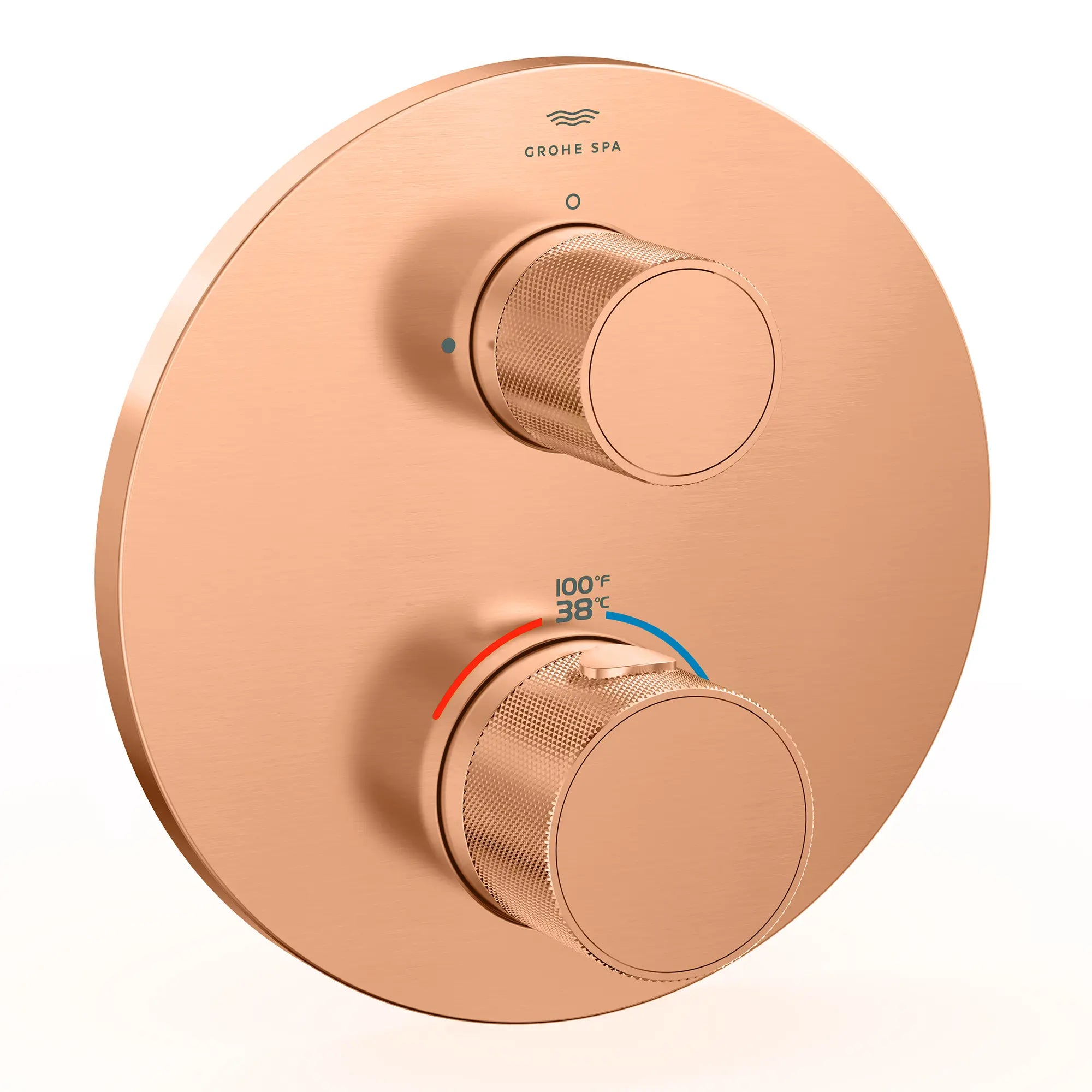 Atrio Private Collection Dual Function 2-Handle Thermostatic Valve Trim with Control Module with Knob Handles // BRUSHED WARM SUNSET // 288300_Atrio_PC_SiloRight_105366DL00_0001_APRIL2026_0_CDNwebp.webp