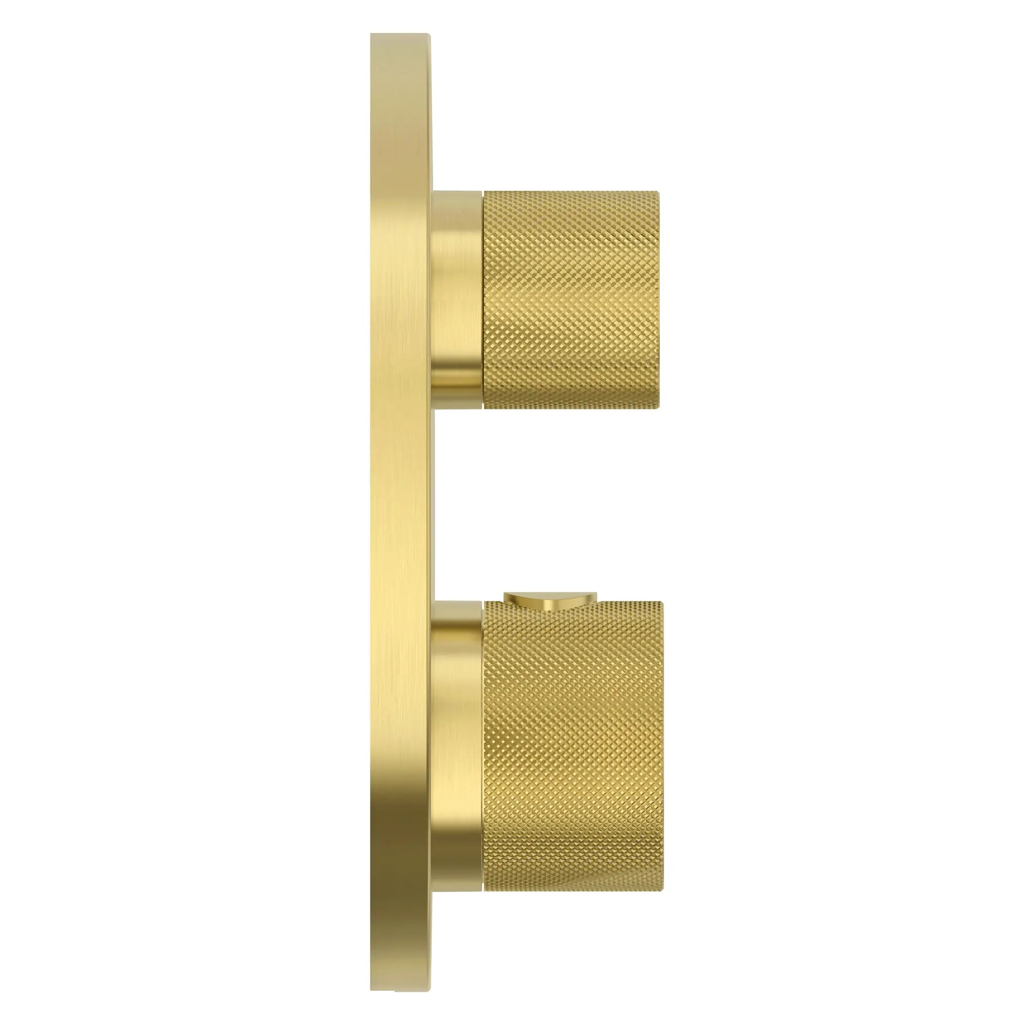 Atrio Private Collection Dual Function 2-Handle Thermostatic Valve Trim with Control Module with Knob Handles // BRUSHED COOL SUNRISE // 288315_Atrio_PC_SiloSide_105366GN00_48466GN00_0001_APRIL2026_0_CDNwebp.webp