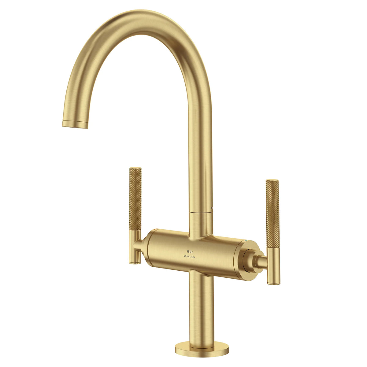 Atrio Single Hole Two-Handle L-Size Bathroom Faucet without Handles, 1.2 GPM (4.5 L/min) // BRUSHED COOL SUNRISE // 288330_Atrio_PC_SiloLeft_21146GN00_48646GN00_0001_JANUARY2026_1_CDNwebp.webp