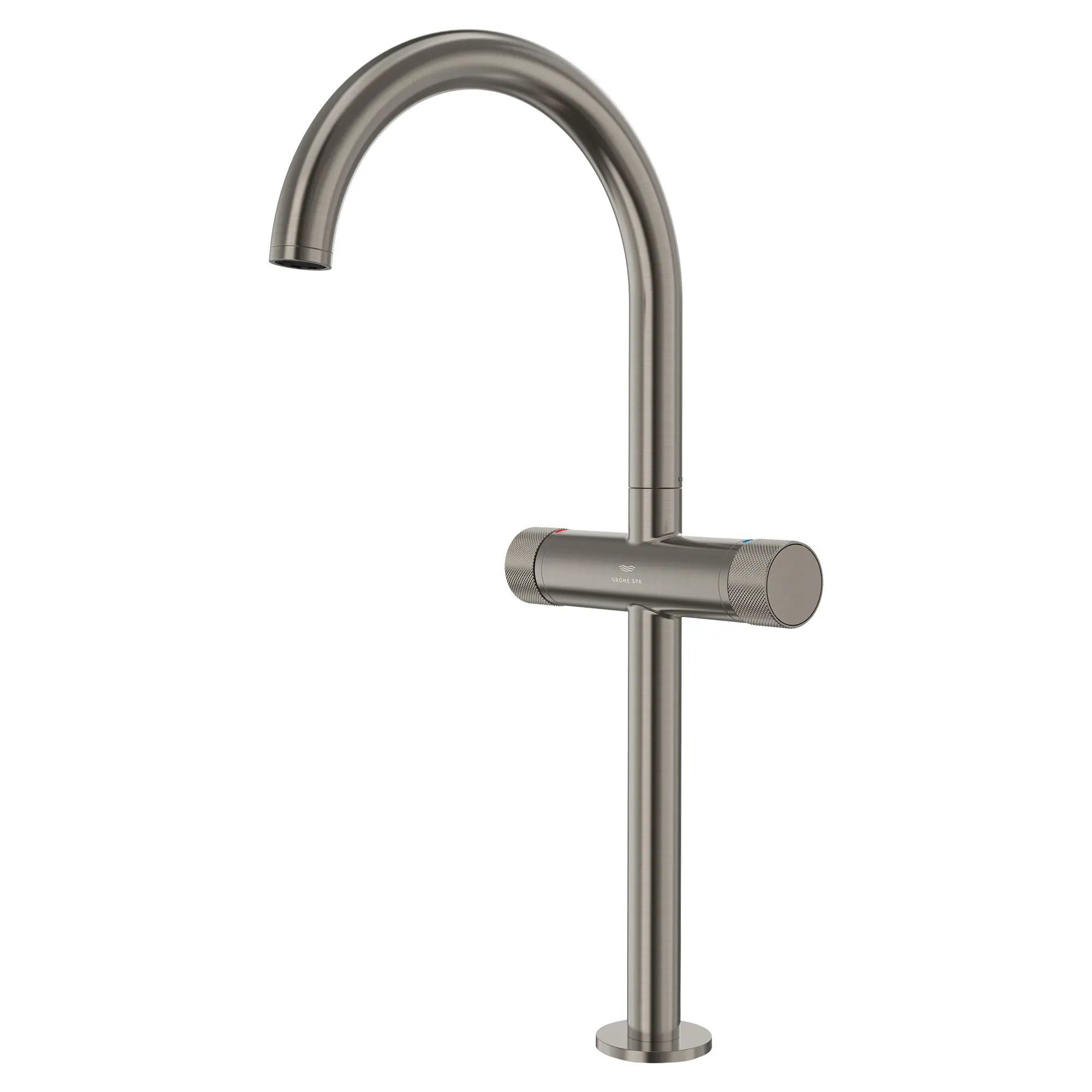 Atrio Private Collection Single Hole Two-Handle Vessel Sink Faucet with Knob Handles, 1.2 GPM (4.5 L/min) // BRUSHED HARD GRAPHITE // 288336_Atrio_PC_SiloLeft_105342AL00_0001_JUNE2026_1_CDNwebp.webp