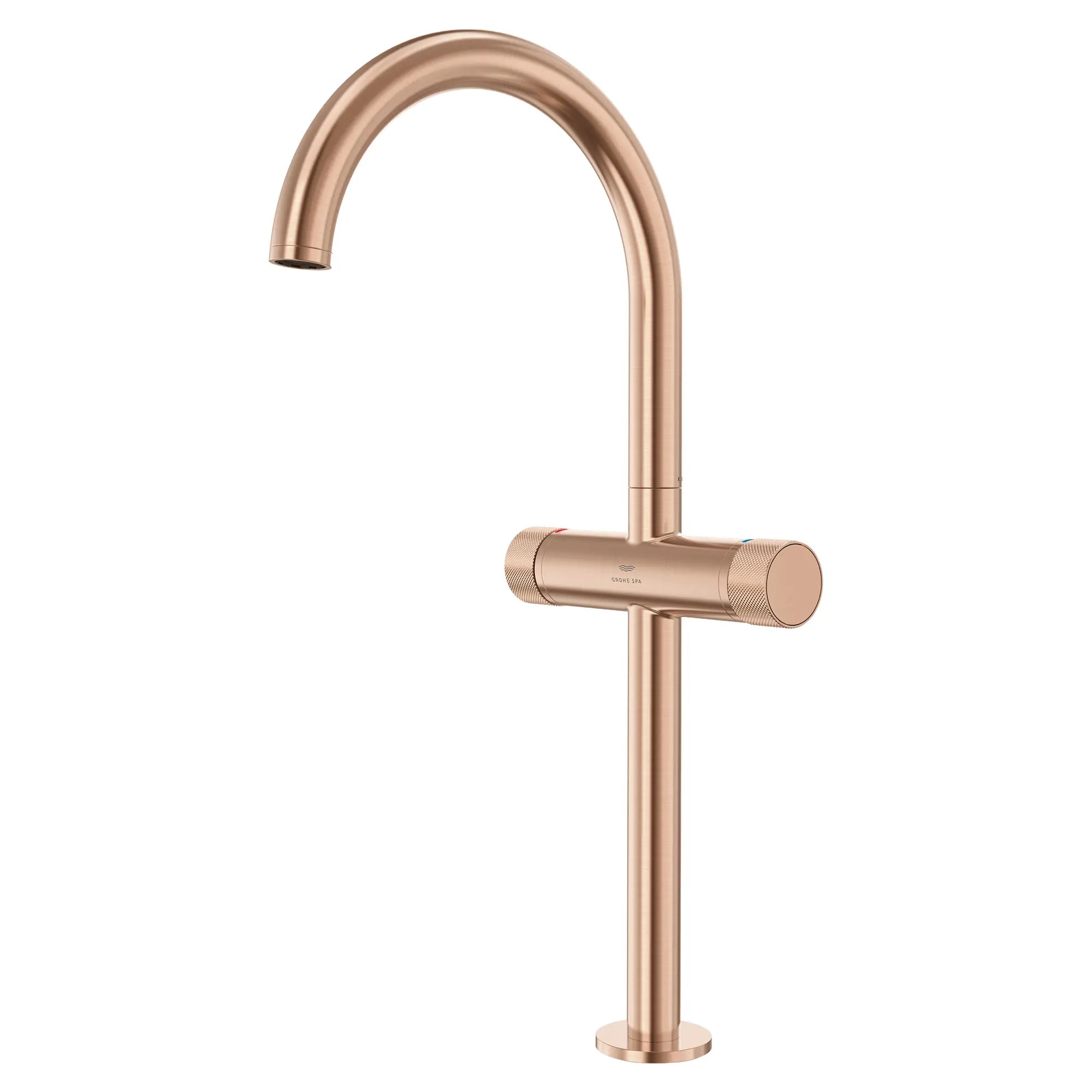Atrio Private Collection Single Hole Two-Handle Vessel Sink Faucet with Knob Handles, 1.2 GPM (4.5 L/min) // BRUSHED WARM SUNSET // 288338_Atrio_PC_SiloLeft_105342DL00_0001_JUNE2026_1_CDNwebp.webp