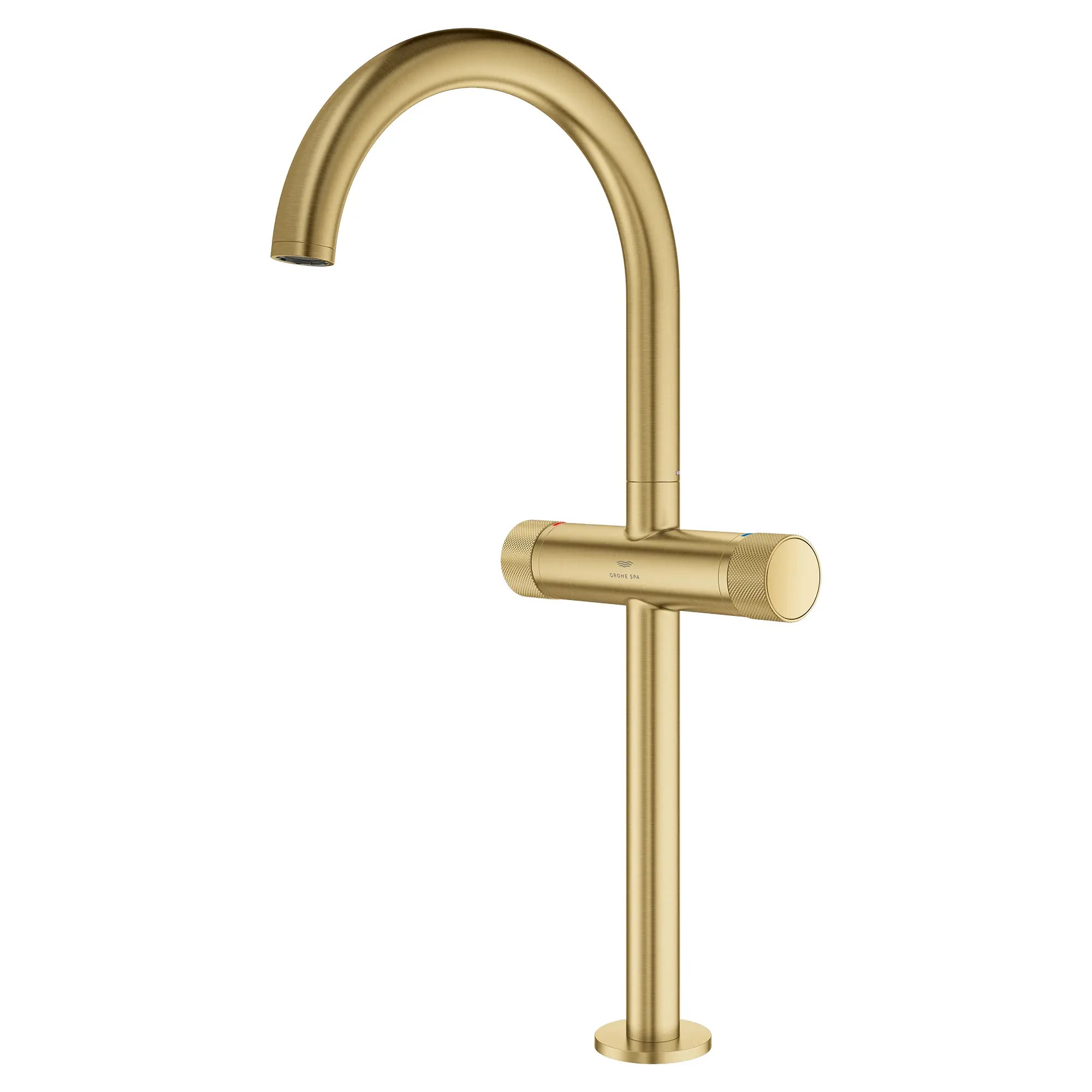 Atrio Private Collection Single Hole Two-Handle Vessel Sink Faucet with Knob Handles, 1.2 GPM (4.5 L/min) // BRUSHED COOL SUNRISE // 288340_Atrio_PC_SiloLeft_105342GN00_0001_JUNE2026_1_CDNwebp.webp