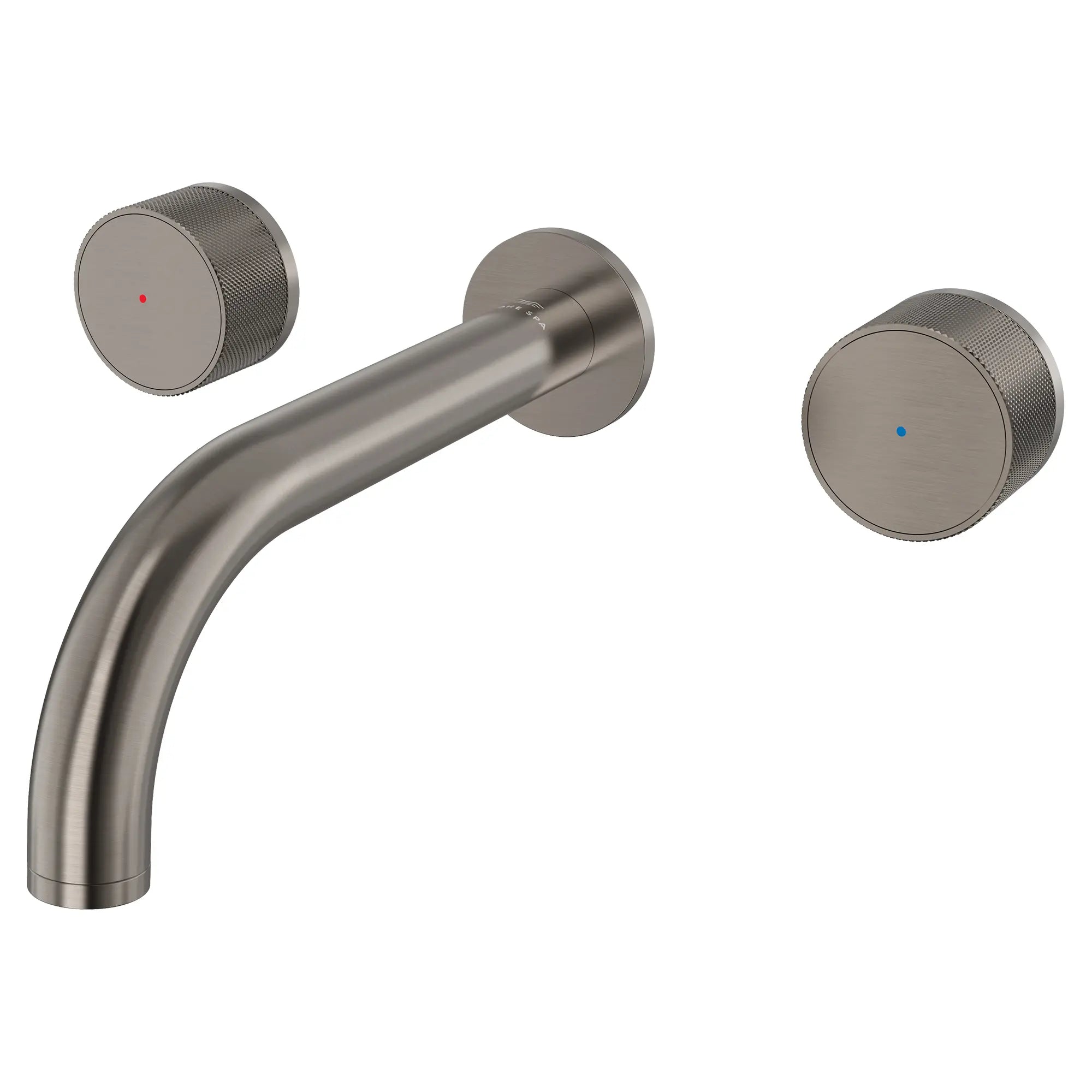 Atrio Private Collection 2-Handle Wall Mount Faucet, Knob Handles, 1.2 GPM (4.5L.min) // BRUSHED HARD GRAPHITE // 288347_Atrio_PC_SiloLeft_105364AL00_0001_JUNE2026_1_CDNwebp.webp