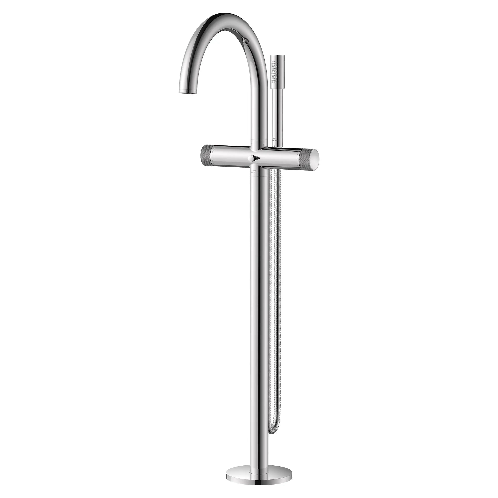 Atrio Private Collection 2-Handle Free Standing Tub Filler with Knob Handles, with 1.75 GPM Hand Shower // GROHE STARLIGHT CHROME // 288366_Atrio_PC_SiloLeft_1057720000_0001_JUNE2026_1_CDNwebp.webp