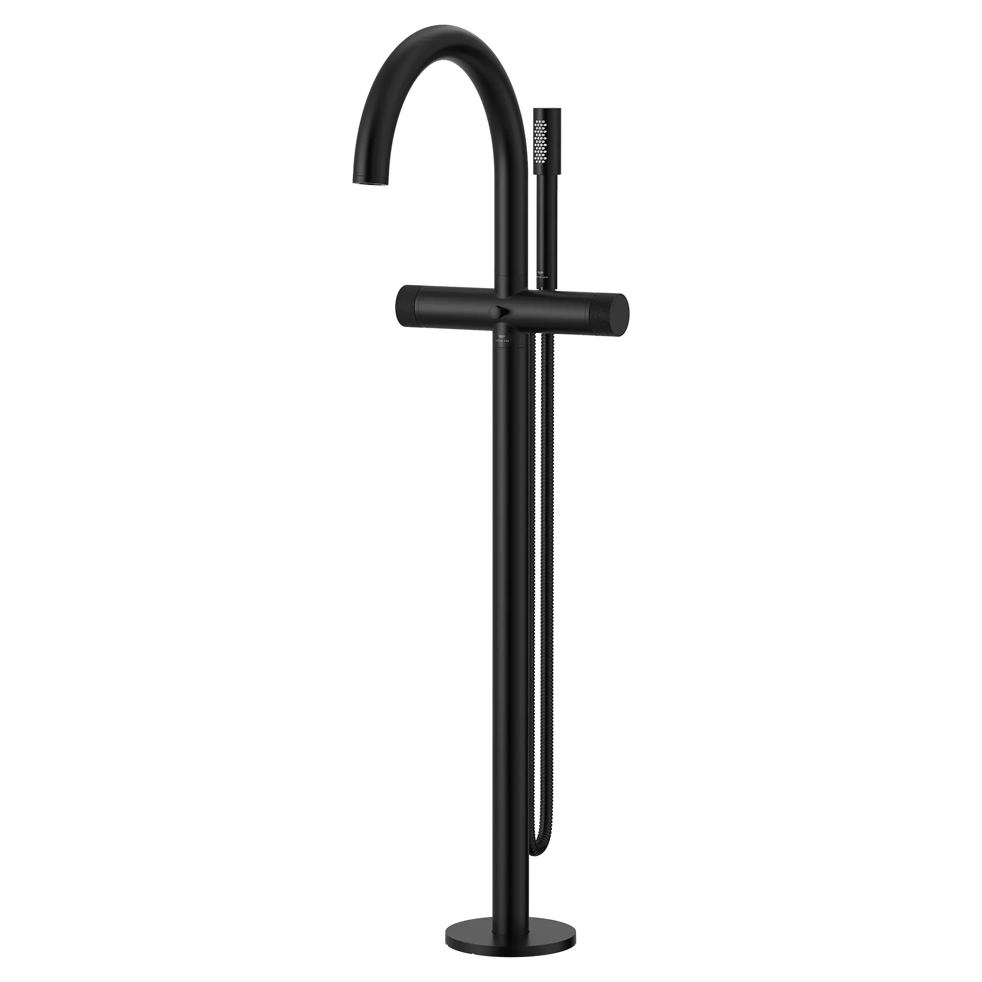 Atrio Private Collection 2-Handle Free Standing Tub Filler with Knob Handles, with 1.75 GPM Hand Shower // MATTE BLACK // 288367_Atrio_PC_SiloLeft_1057722430_0001_JUNE2026_1_CDNwebp.webp