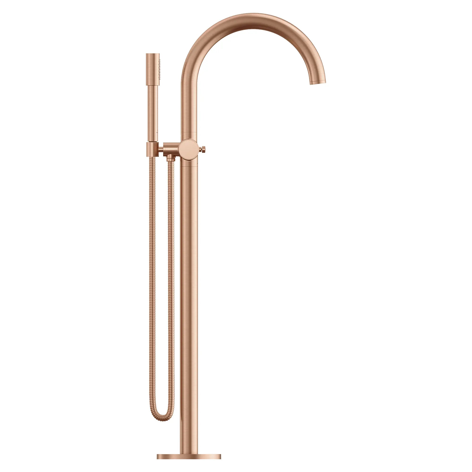 Atrio Private Collection 2-Handle Free Standing Tub Filler with Knob Handles, with 1.75 GPM Hand Shower // BRUSHED WARM SUNSET // 288396_Atrio_PC_SiloSide_105772DL00_0001_JUNE2026_1_CDNwebp.webp