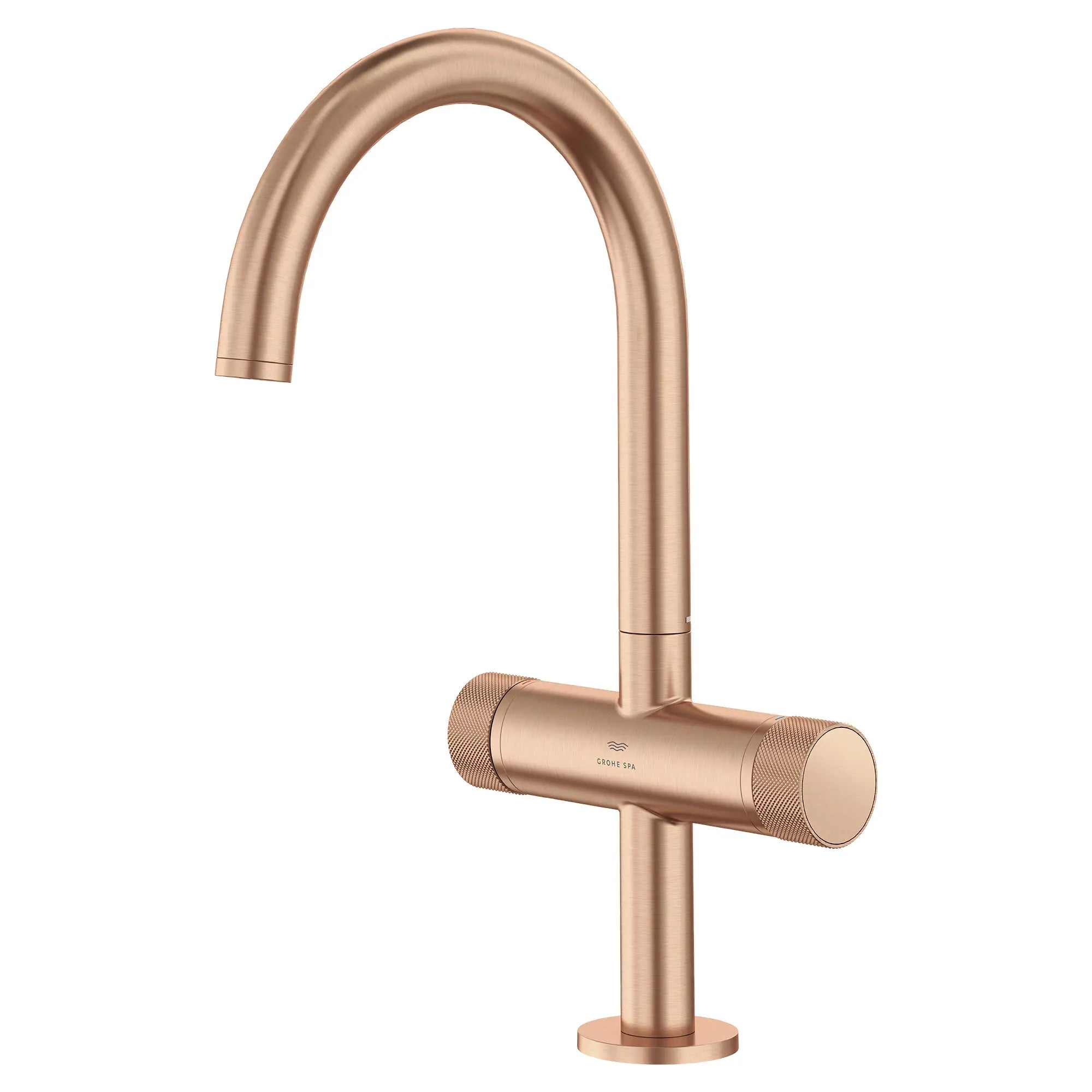 Atrio Private Collection Single Hole 8-Inch Widespread 2-Handle L-Size Bathroom Faucet with Knob Handles, 1.2 GPM (4.5 L/min) // BRUSHED WARM SUNSET // 288412_Atrio_SiloLeft_105337DL00_0001_MARCH2026_1_CDNwebp.webp
