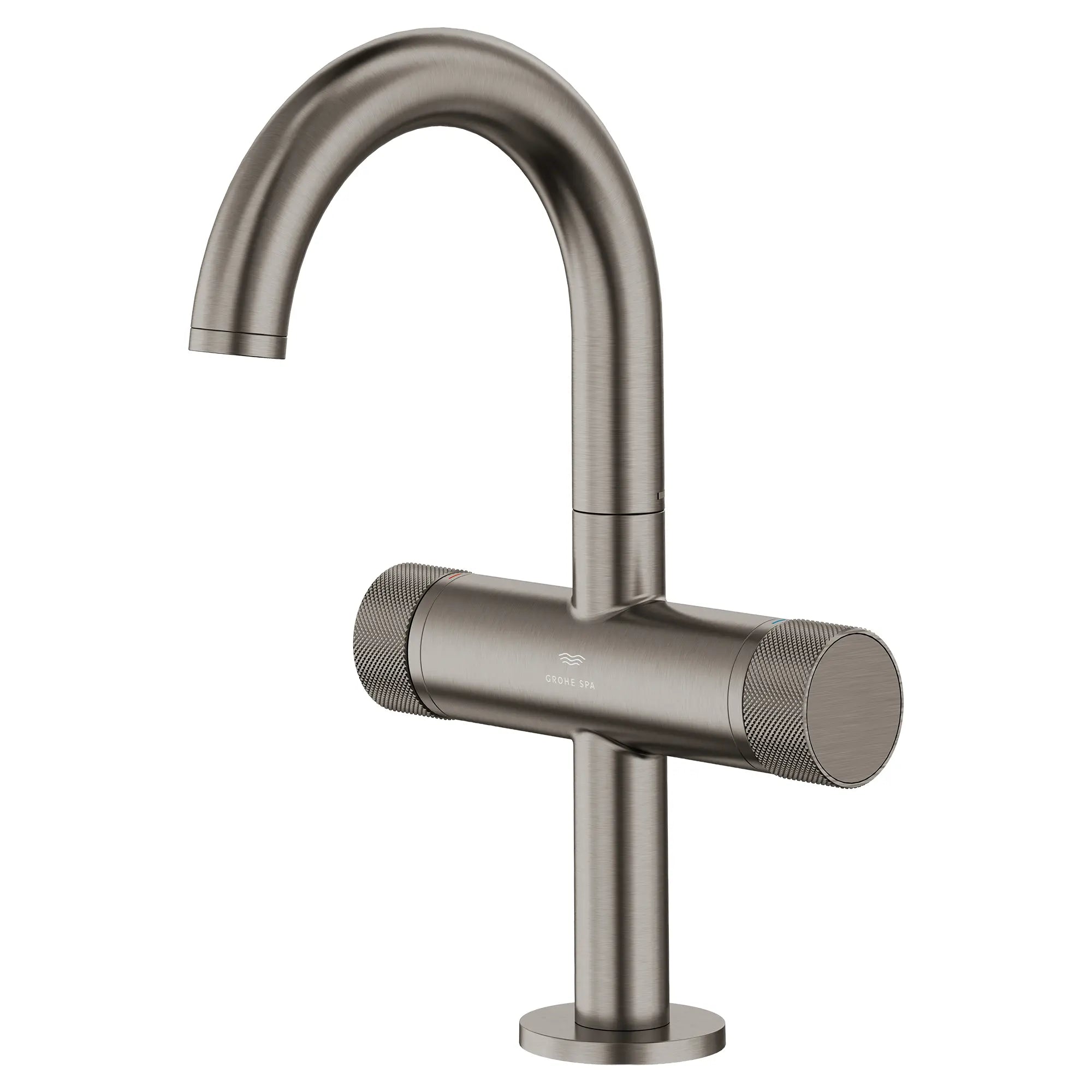 Atrio Private Collection Single Hole Two-Handle M-Size Bathroom Faucet with Knob Handles, 1.2 GPM (4.5 L/min) // BRUSHED HARD GRAPHITE // 288416_Atrio_SiloLeft_105341AL00_0001_MARCH2026_1_CDNwebp.webp