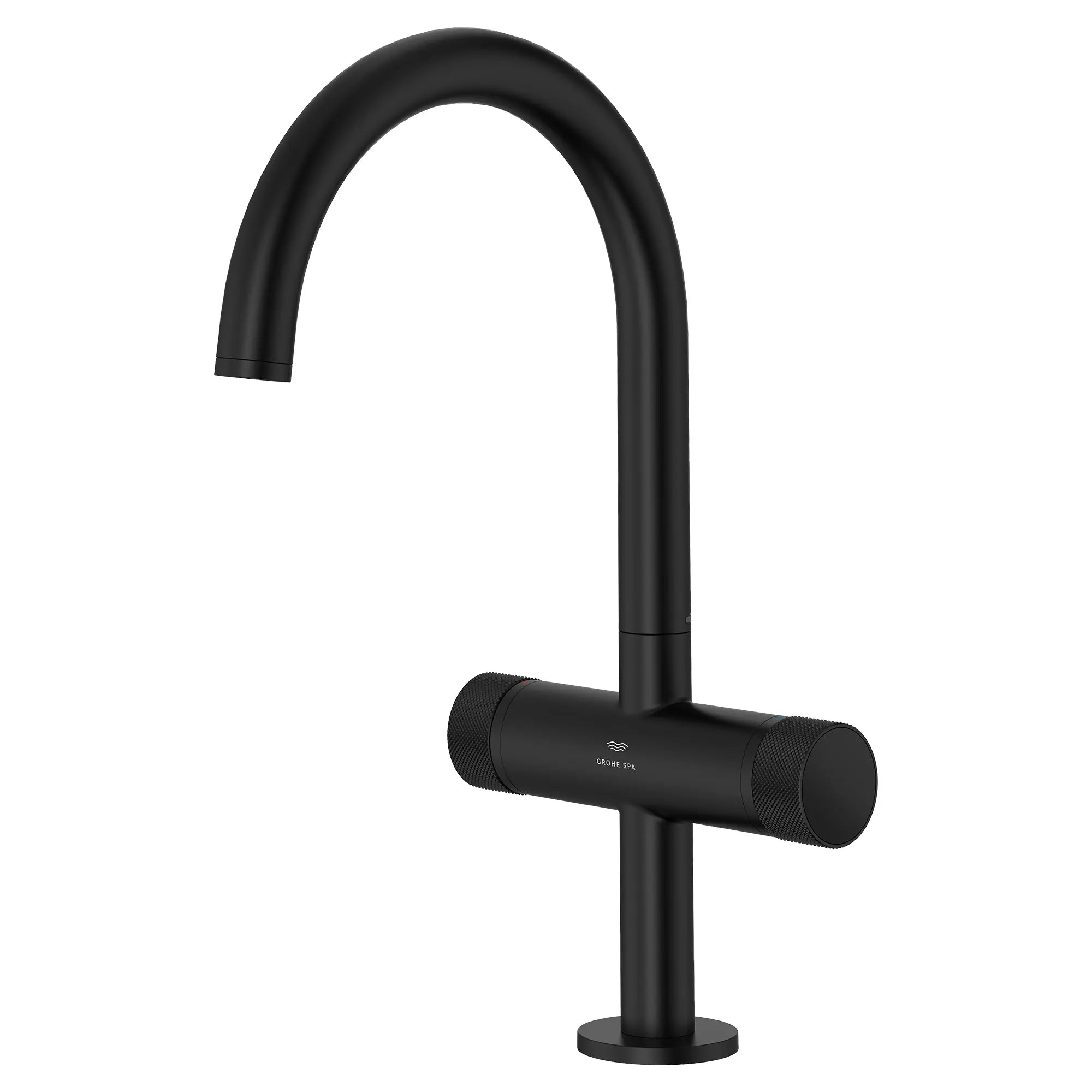 Atrio Private Collection Single Hole 8-Inch Widespread 2-Handle L-Size Bathroom Faucet with Knob Handles, 1.2 GPM (4.5 L/min) // MATTE BLACK // 288421_Atrio_SiloLeft_1053372430_0001_MARCH2026_1_CDNwebp.webp