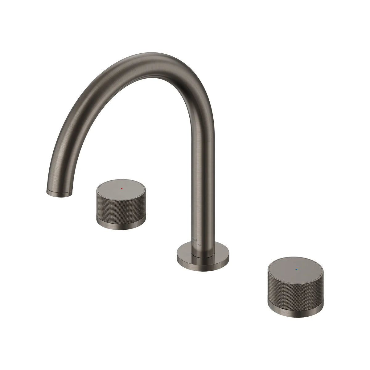 Atrio Private Collection 3-Hole 2-Handle Deck Mount Roman Tub Faucet with Knob Handles // BRUSHED HARD GRAPHITE // 288860_Atrio_SiloLeft_105365AL00_0001_JUNE2026_0_CDNwebp.webp