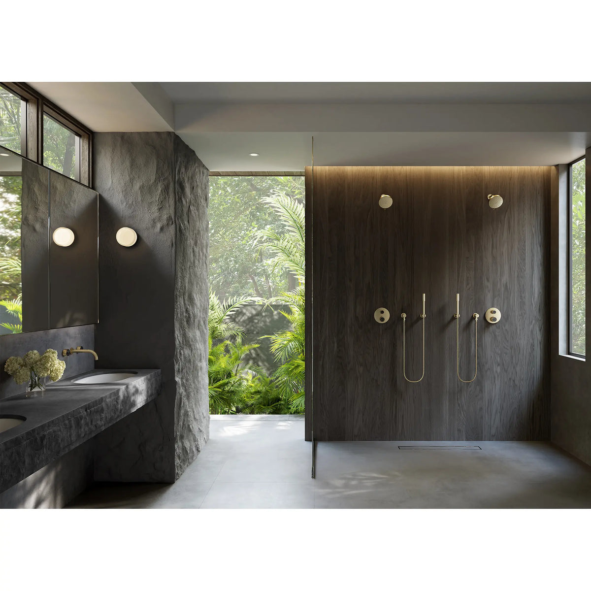 Atrio Private Collection Dual Function 2-Handle Thermostatic Valve Trim with Control Module with Knob Handles // BRUSHED NICKEL INFINITYFINISH // 289357_Env.C-Atrio_PC_EnviromentFull_105364EN00_0001_MAY2026_1_CDNwebp.webp
