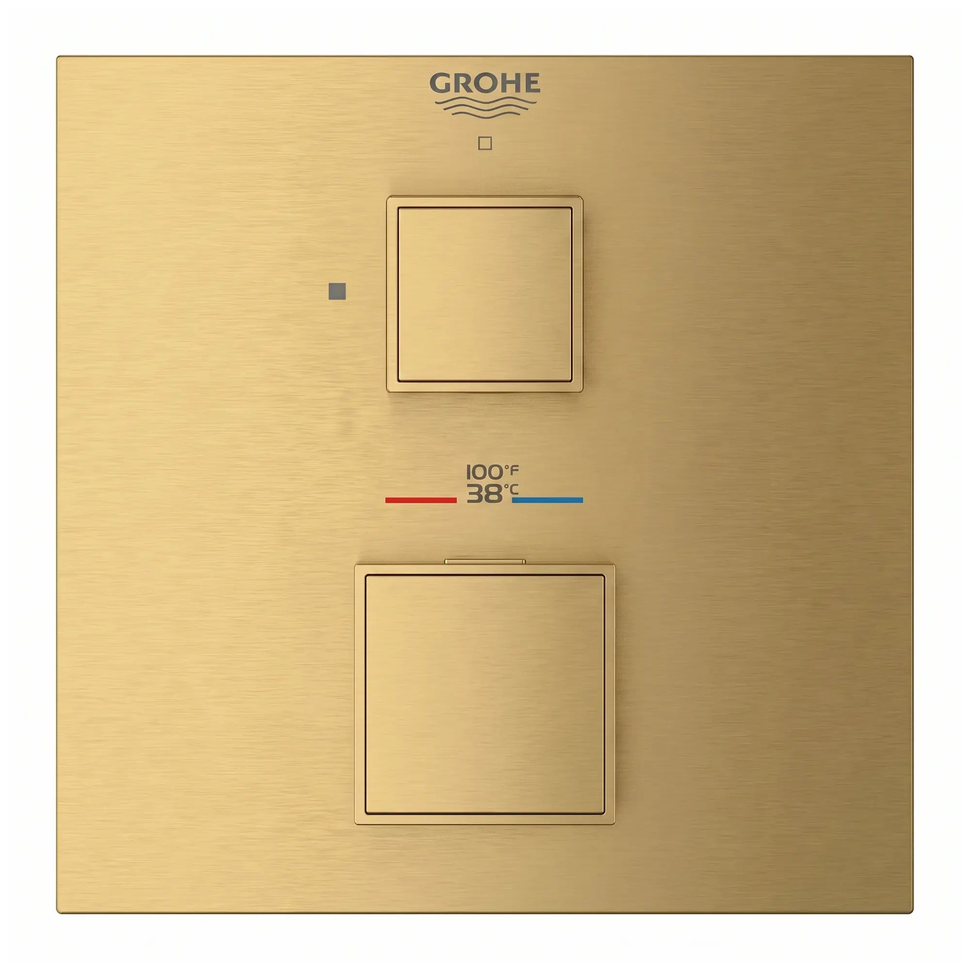 Grohtherm Cube Single Function 2-Handle Thermostatic Valve Trim // BRUSHED COOL SUNRISE // 289636_Grohtherm_SiloFront_24157GN0_0001_Aug2026_0_CDNwebp.webp