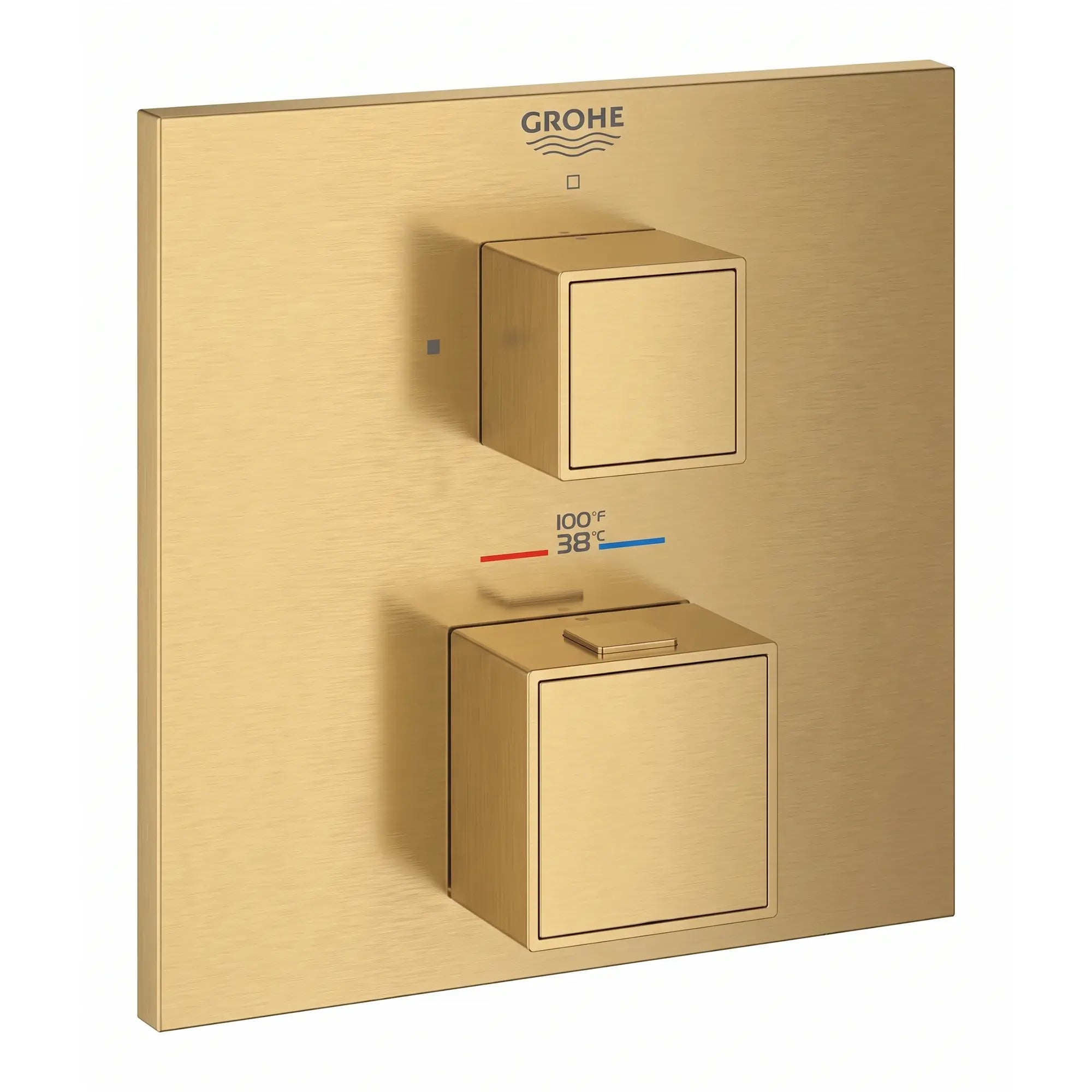 Grohtherm Cube Single Function 2-Handle Thermostatic Valve Trim // BRUSHED COOL SUNRISE // 289637_Grohtherm_SiloRight_24157GN0_0001_Aug2026_0_CDNwebp.webp