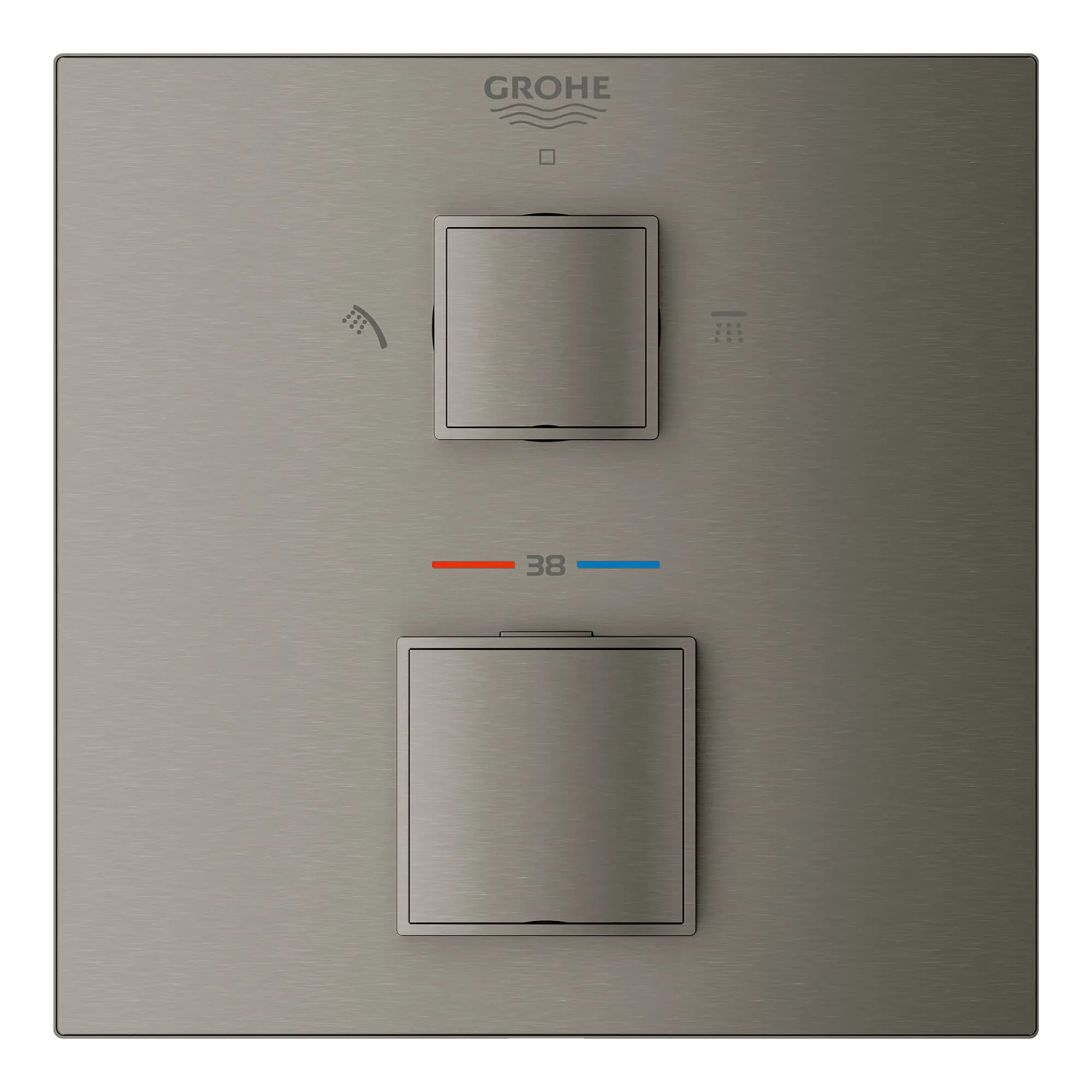 Grohtherm Cube Single Function 2-Handle Thermostatic Valve Trim // BRUSHED HARD GRAPHITE // 289643_Grohtherm_SiloFront_24157AL0_0001_Aug2026_0_CDNwebp.webp