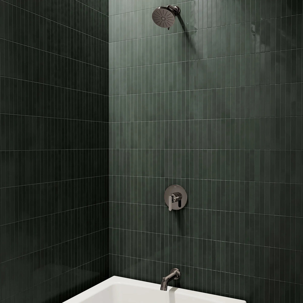Listra Tub Spout with Diverter // HARD GRAPHITE // 289809_Aqua_Booster_EnvironmentCloseUp_106176A000_106206A000_0001_JANUARY2026_1_CDNwebp.webp