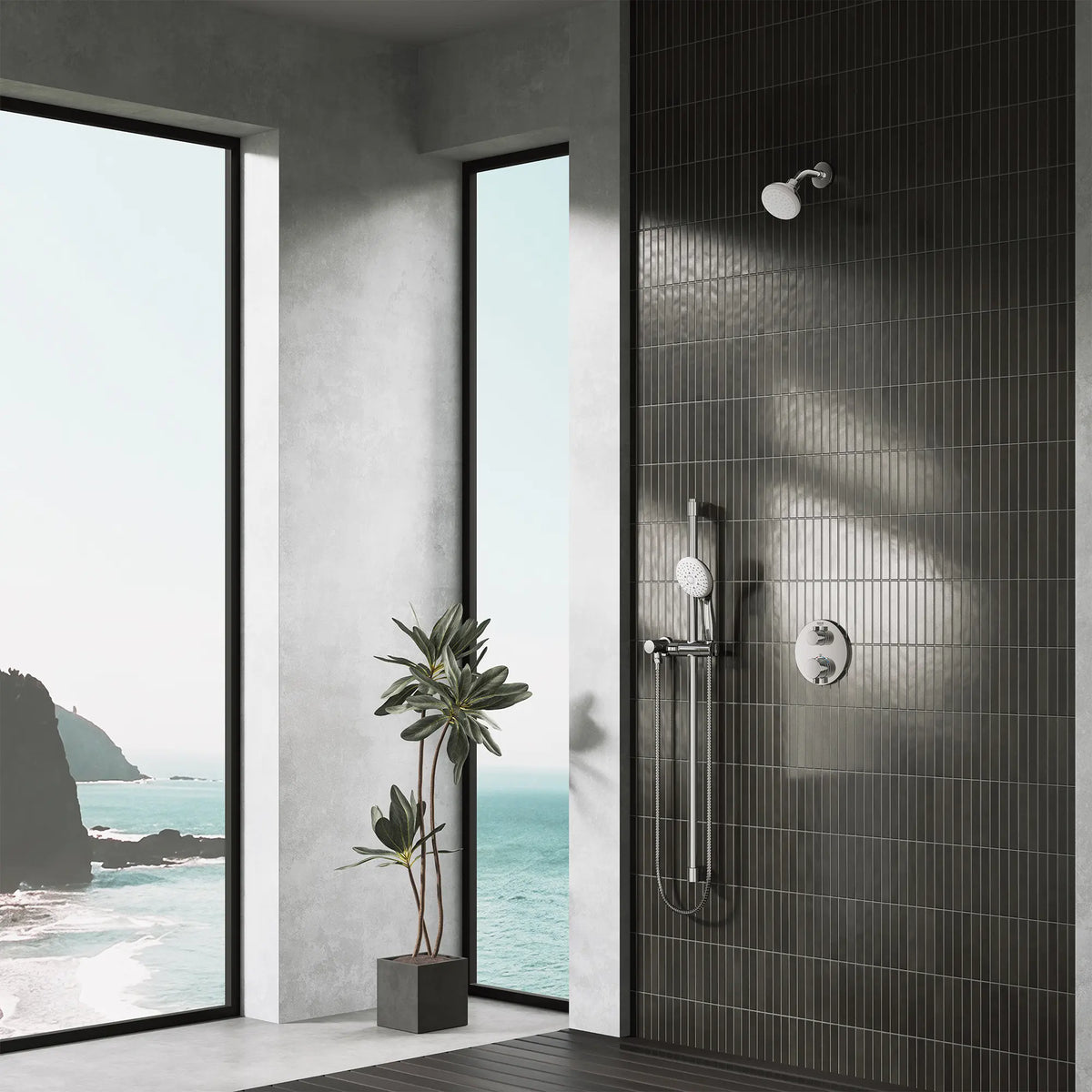 Tempesta 100 Shower Head, 4" - 1 Spray, 1.5 gpm (5.7 L/min) // GROHE STARLIGHT CHROME // 289887_Tempesta_EnvironmentCloseUp_26050001_26924001_0001_AUGUST2026_1_CDNwebp.webp