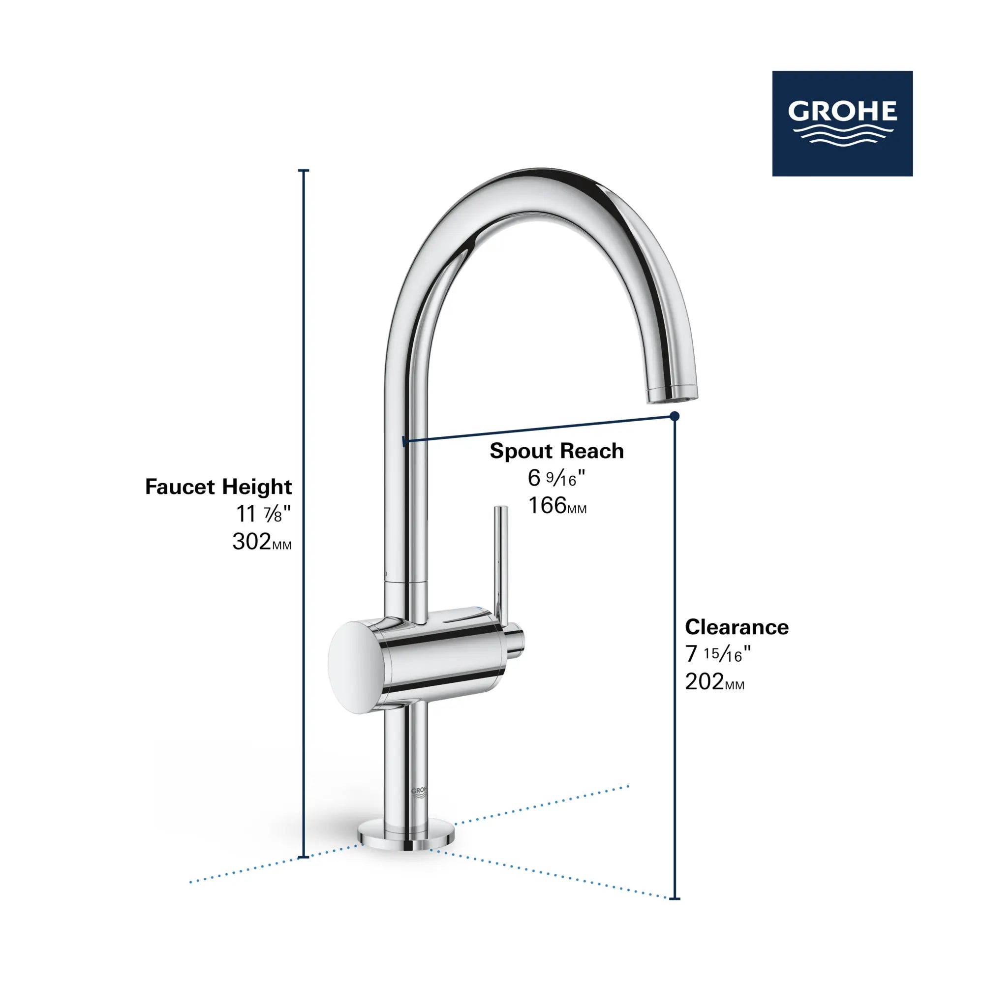 Single Hole Single-Handle L-Size Bathroom Faucet 1.2 GPM // GROHE STARLIGHT CHROME // 68453_GROHE_Atrio_Bath_1-Hole_Faucet_L-Size_23828_3_Infographics_2_0_CDNwebp.webp