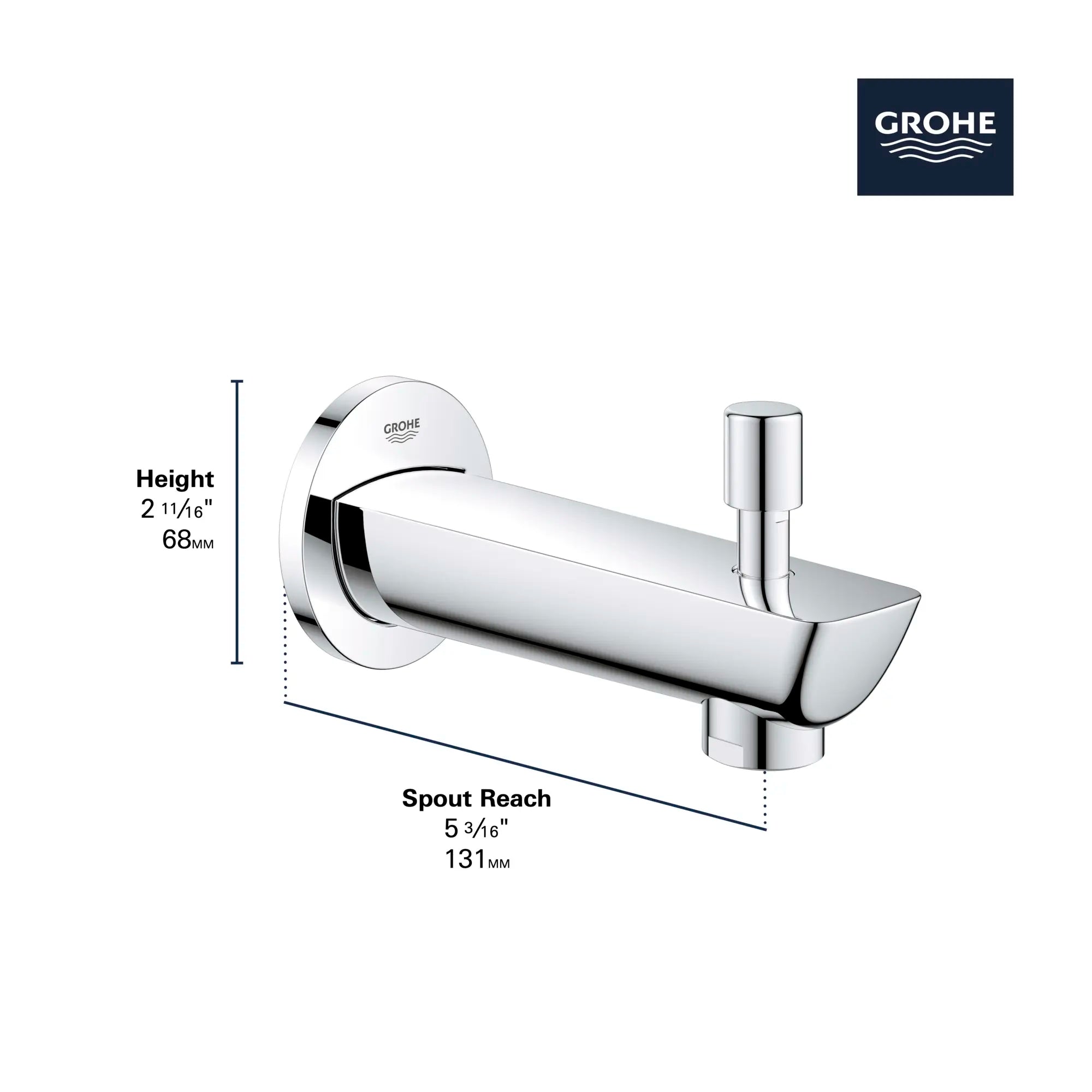 Diverter Tub Spout // GROHE STARLIGHT CHROME // 68514_GROHE_BauLoop_Bath_Faucet_13287001_Infographics_1_0_CDNwebp.webp
