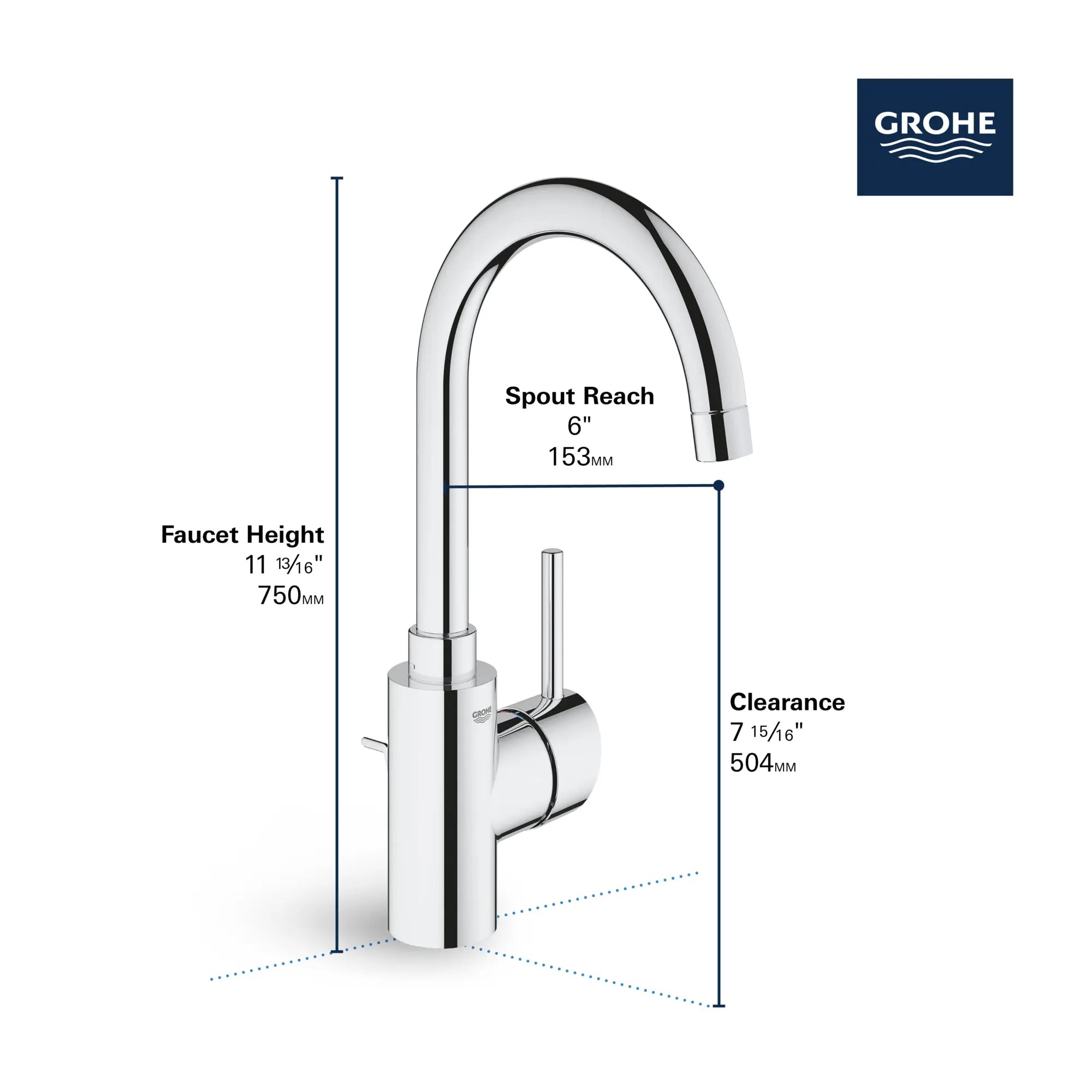 Single Hole Single-Handle L-Size Bathroom Faucet, 1.2 GPM (4.5 L/min) // GROHE STARLIGHT CHROME // 68539_GROHE_Concetto_Bath_1-Handle_L-Size_Faucet_32138_2_Infographics_2_0_CDNwebp.webp