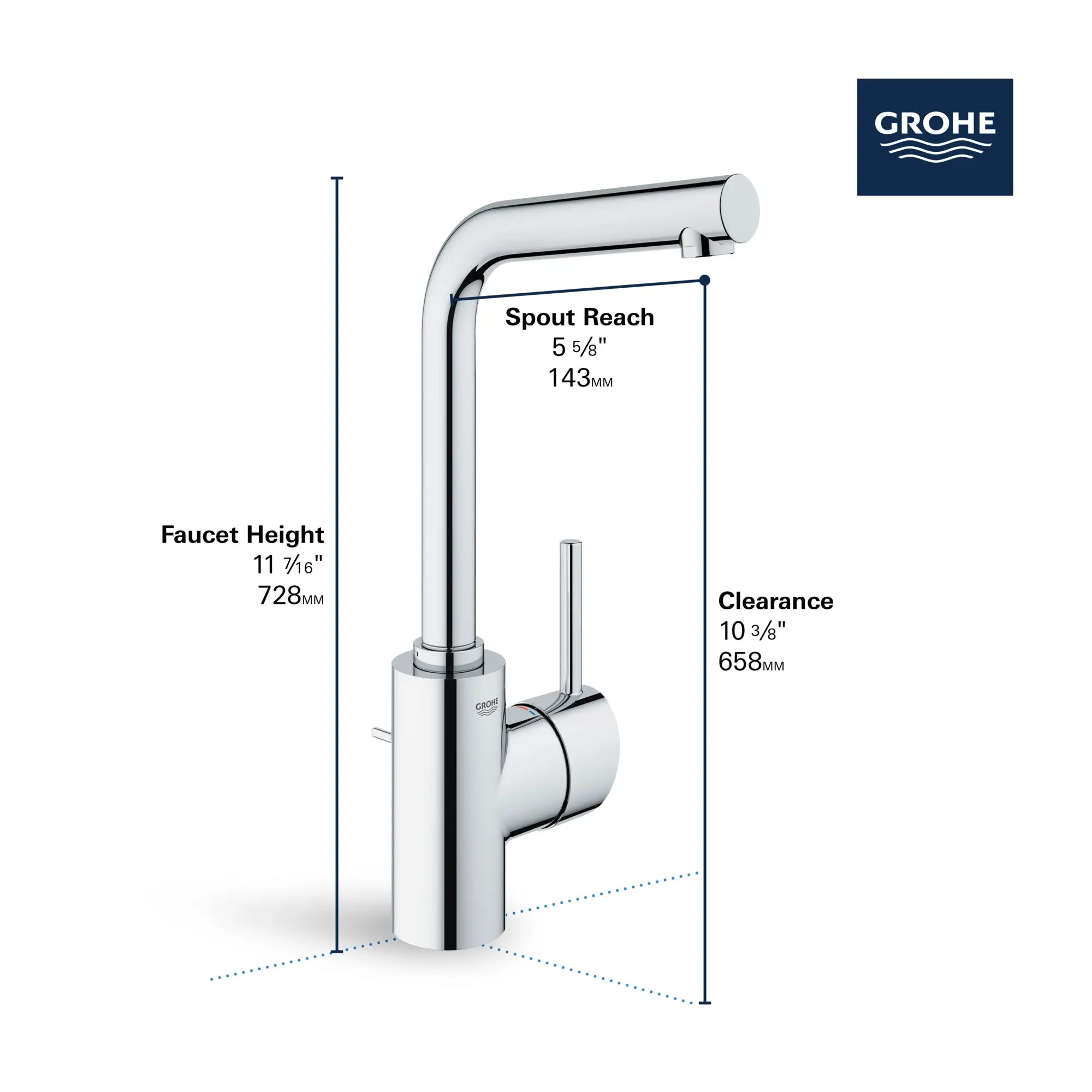 Single Hole Single-Handle L-Size Bathroom Faucet, 1.2 GPM (4.5 L/min) // GROHE STARLIGHT CHROME // 68540_GROHE_Concetto_Bath_1-Handle_L-Size_Faucet_23737_2_Infographics_2_0_CDNwebp.webp