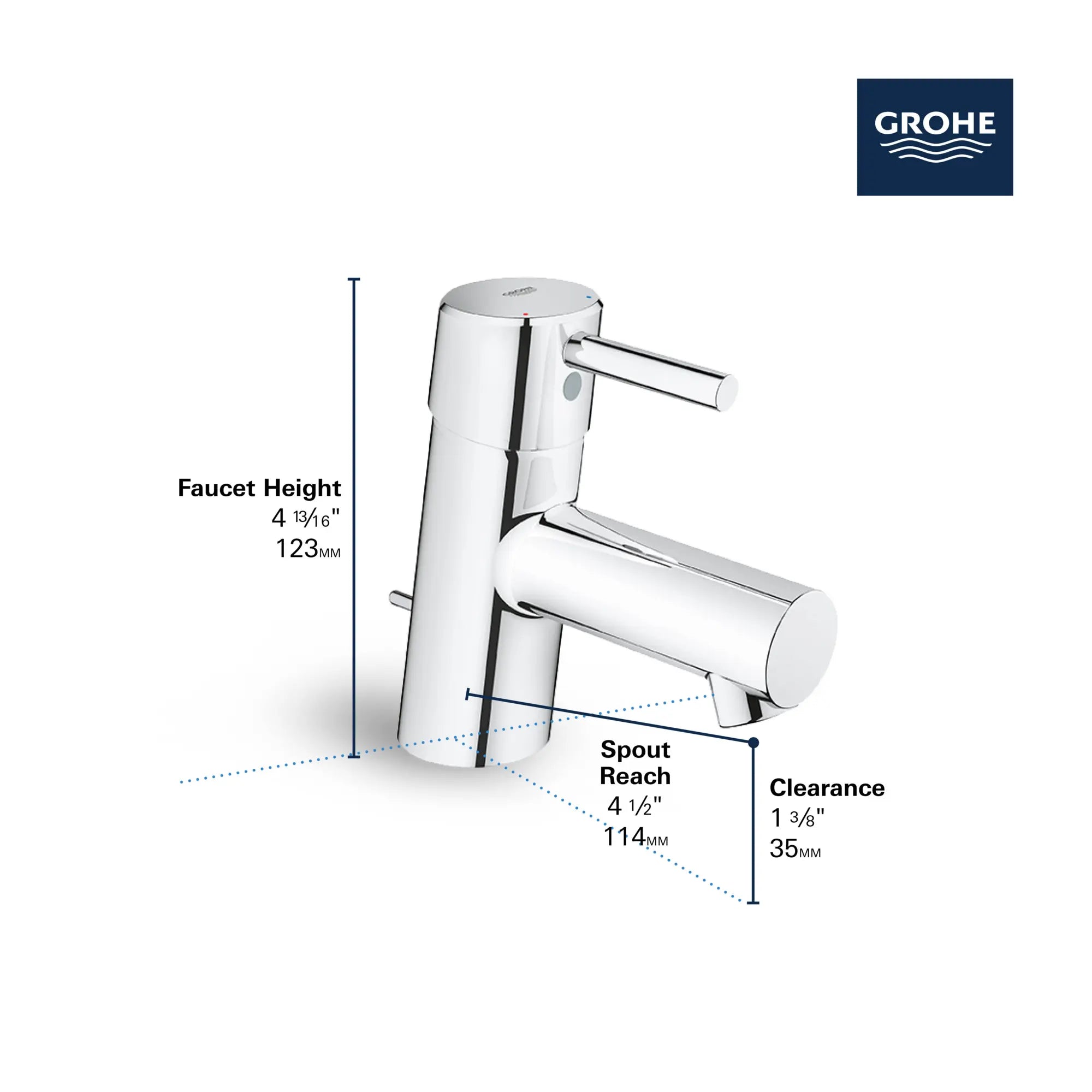 Single Hole Single-Handle XS-Size Bathroom Faucet, 1.2 GPM (4.5 L/min) // GROHE STARLIGHT CHROME // 68546_GROHE_Concetto_Bath_1-Handle_XS-Size_Faucet_34702_1_Infographics_2_0_CDNwebp.webp