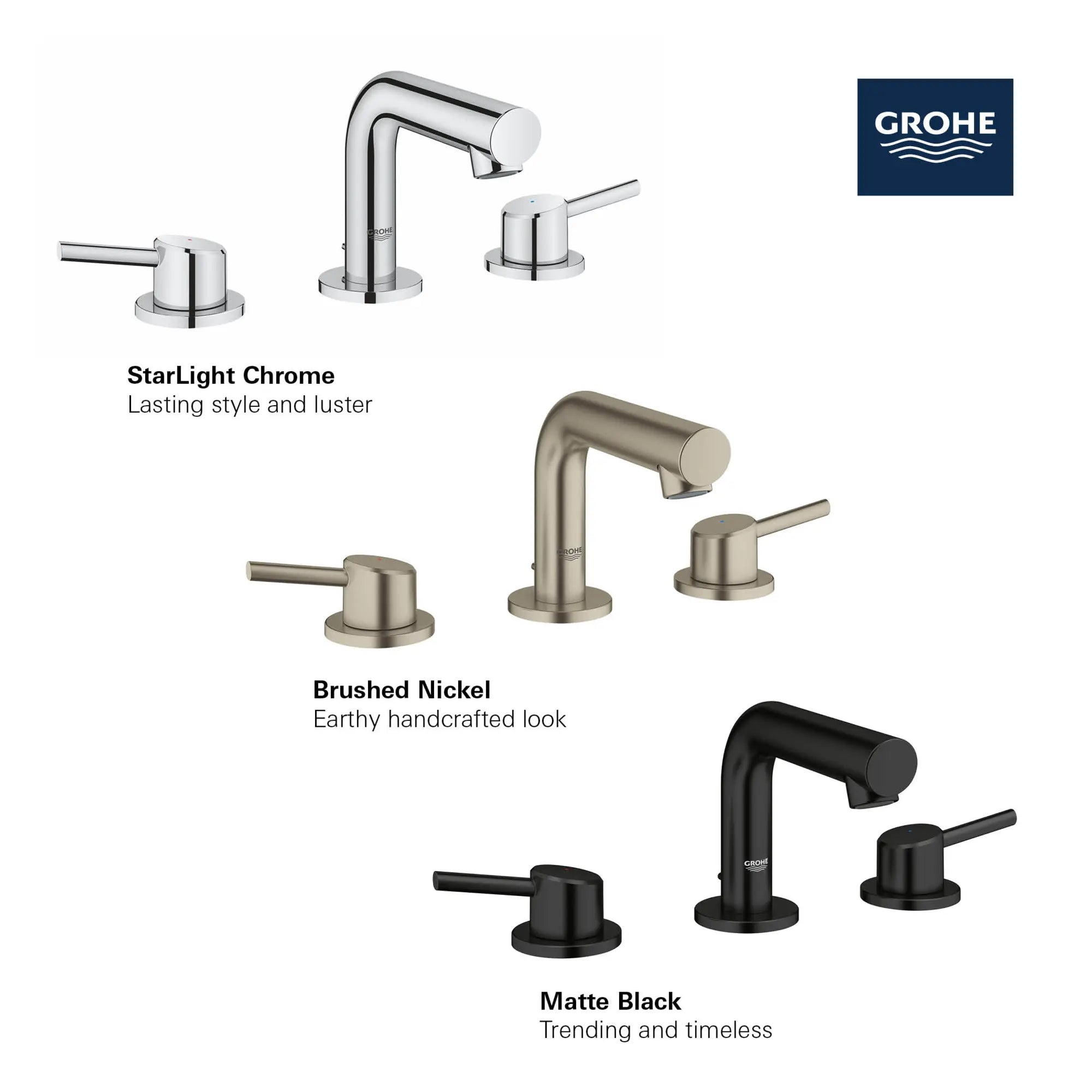 8-inch Widespread 2-Handle S-Size Bathroom Faucet, 1.2 GPM (4.5 L/min) // GROHE STARLIGHT CHROME // 68577_GROHE_Matte_Black_Launch_FINISH_20572_1_CONCETTO_Widespread_S_size_Bath_Faucet_Info_1_0_CDNwebp.webp