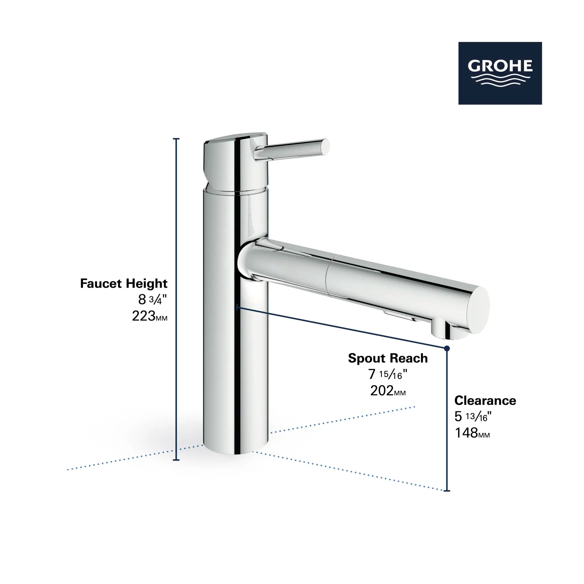 Concetto Single-Handle Pull-Out Kitchen Faucet Dual Spray 1.5 GPM (5.7 L/min) // GROHE STARLIGHT CHROME // 68590_GROHE_Concetto_Kitchen_Faucet_31453_1_Infographics_2_0_CDNwebp.webp