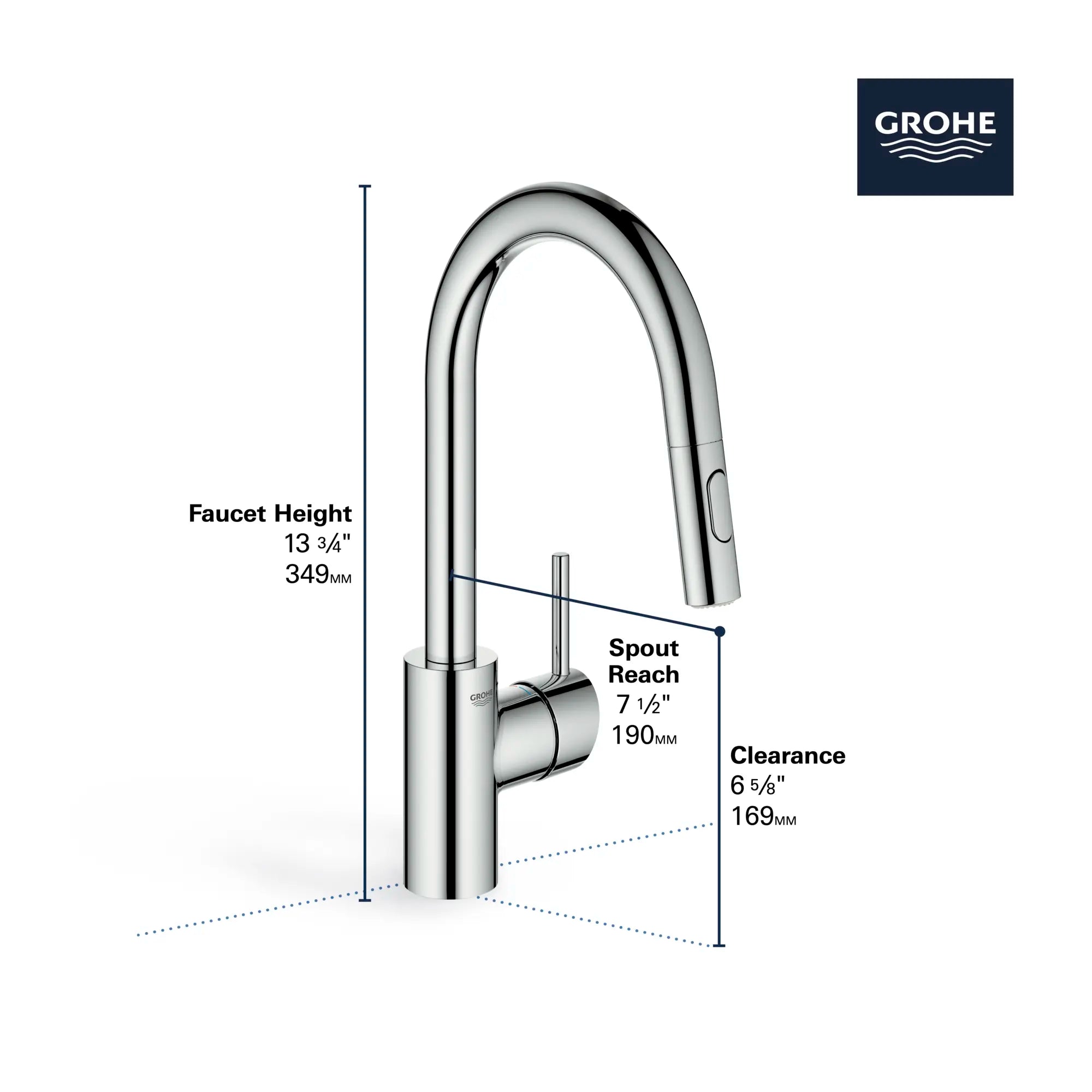 Concetto Single-Handle Pull Down Prep Faucet 1.75 GPM (6.6 L/min) // GROHE STARLIGHT CHROME // 68597_GROHE_Concetto_Kitchen_Faucet_31479_1_Infographics_2_0_CDNwebp.webp