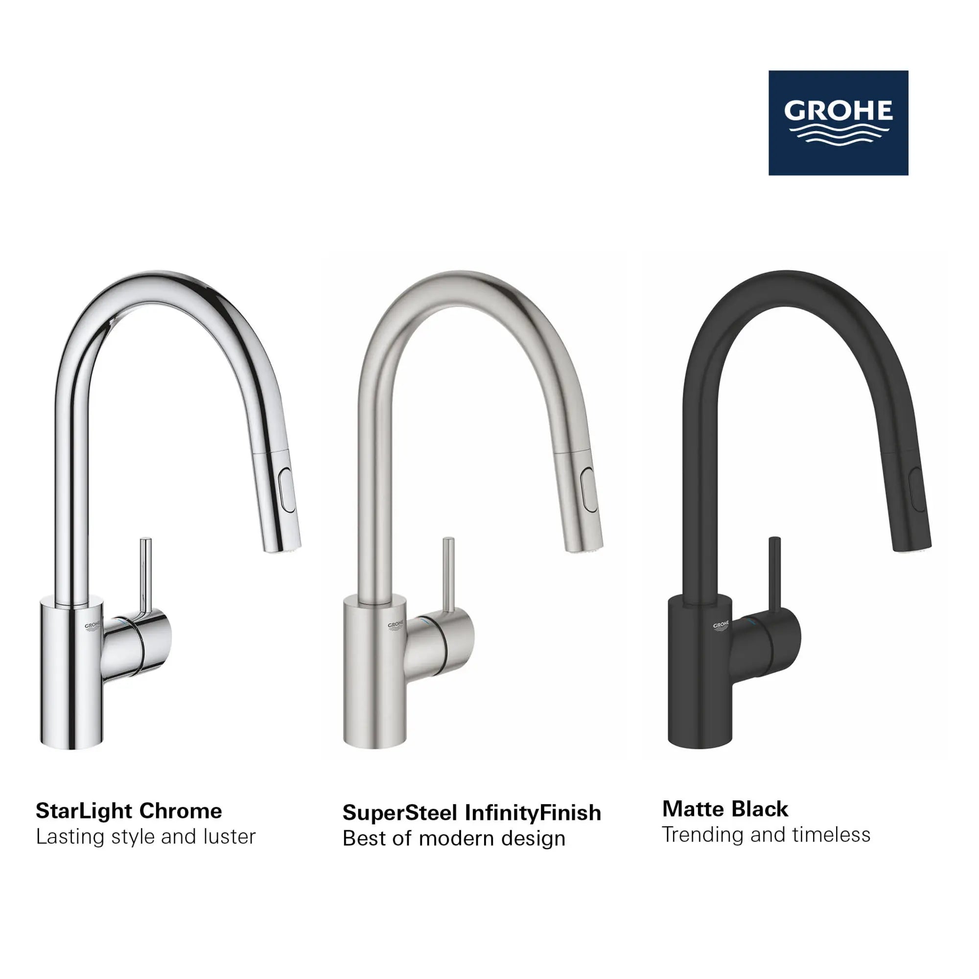 Concetto Single-Handle Pull-Down Kitchen Faucet Dual Spray 1.75 GPM (6.6 L/min) // GROHE STARLIGHT CHROME // 68603_GROHE_Matte_Black_Launch_FINISH_32665_3_Concetto_Triple_Spray_Kitchen_Faucet_Info_1_0_CDNwebp.webp