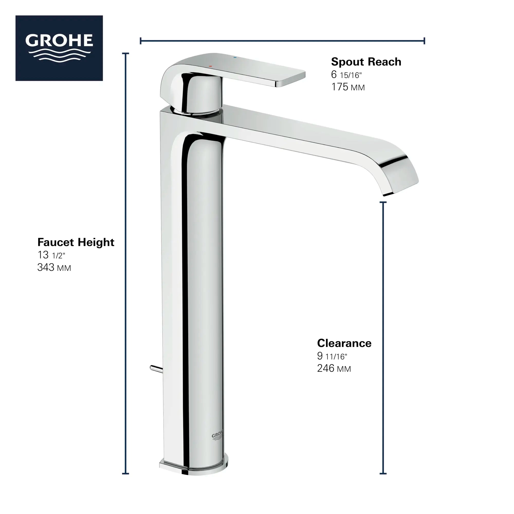 Single Hole Single-Handle Deck Mount Vessel Sink Faucet, 1.2 GPM (4.5 L/min) // GROHE STARLIGHT CHROME // 68606_GROHE_Info_Defined_23869000_OHMVessel_XL-size_F_0_CDNwebp.webp