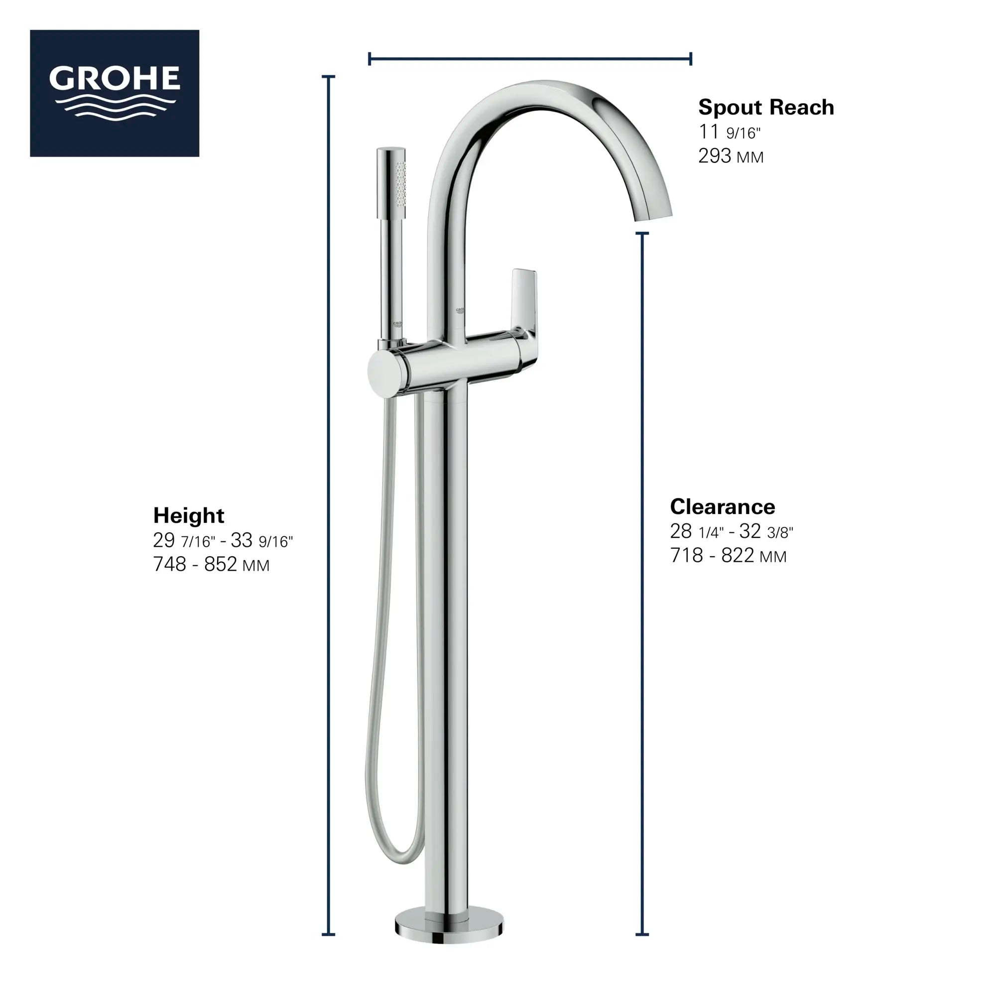 Single-Handle Freestanding Tub Faucet with 1.75 GPM (6.6 L/min) Hand Shower // GROHE STARLIGHT CHROME // 68609_GROHE_Info_Defined_29302000_OHMFloorStanding_F_0_CDNwebp.webp