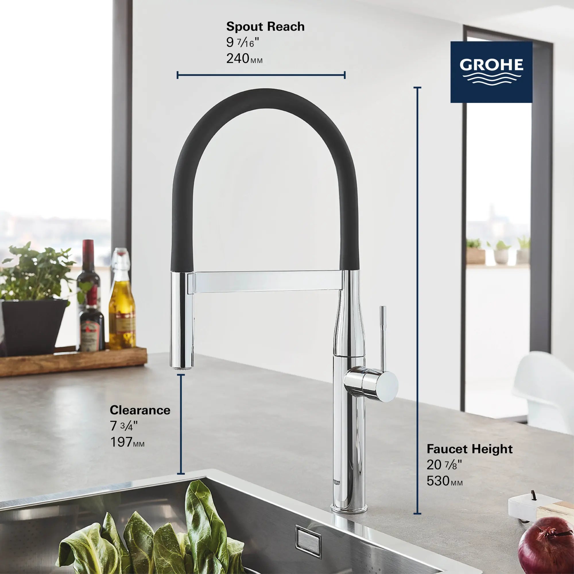 Essence Single-Handle Semi-Pro Dual Spray Kitchen Faucet 1.75 GPM (6.6 L/min) // GROHE STARLIGHT CHROME // 68719_GROHE_Infographics_30295_0_EssenceSemi-Pro_Kitchen_2_0_CDNwebp.webp