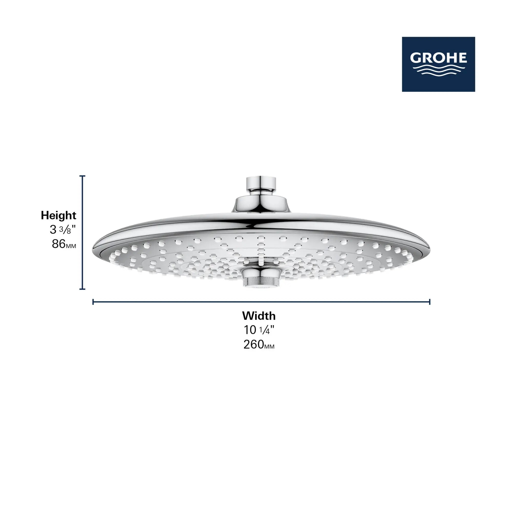 260 Shower Head, 10" - 3 Sprays, 1.75 GPM (6.6 L/min) // BRUSHED NICKEL INFINITYFINISH // 68734_GROHE_Matte_Black_Launch_EUPHORIA_260_Shower_Head_26456_0_Infographics_2_0_CDNwebp.webp
