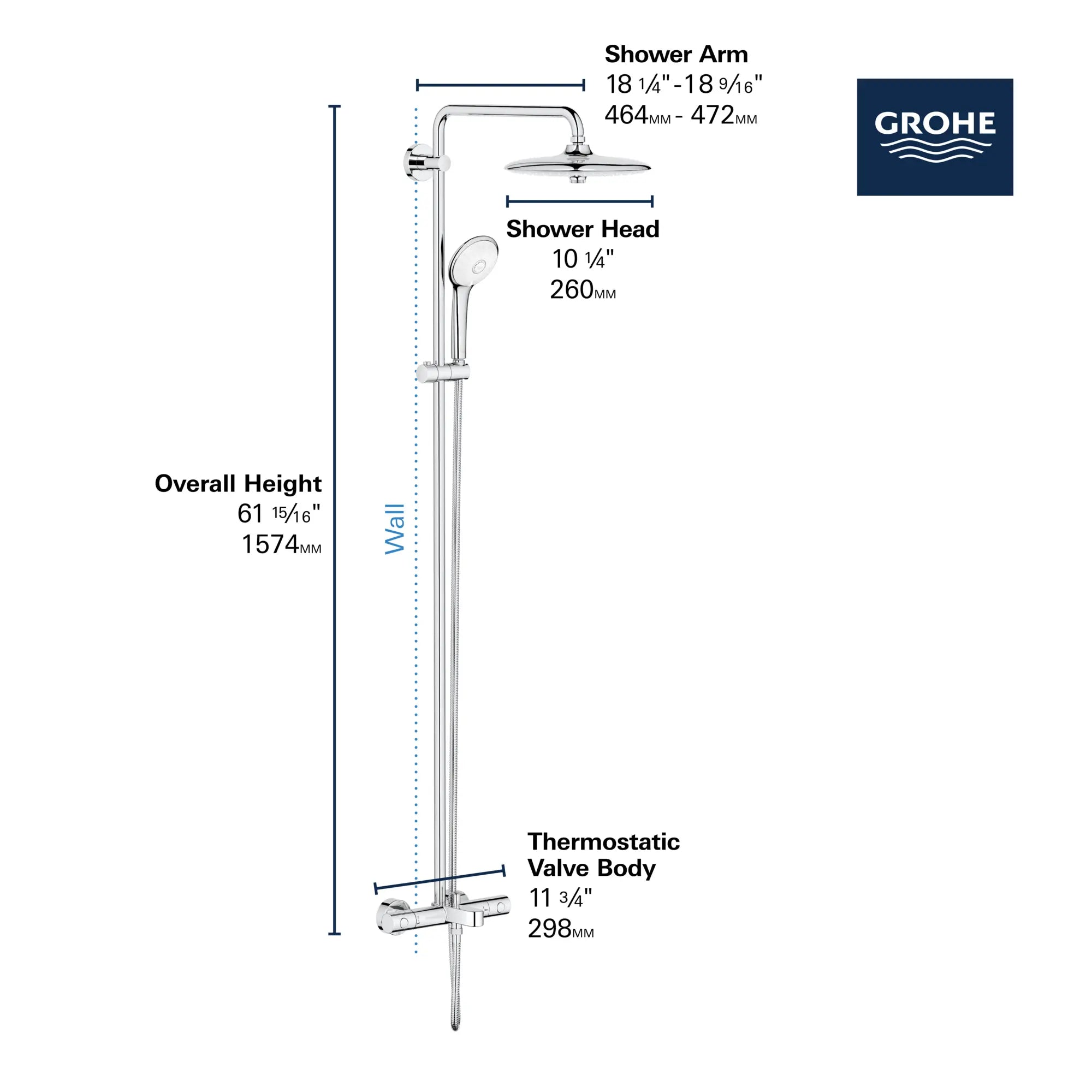 260 Thermostatic Tub/Shower System, 1.75 gpm (6.6 L/min) // GROHE STARLIGHT CHROME // 68756_GROHE_Euphoria_Tub_Shower_26177_2_Infographics_3_0_CDNwebp.webp