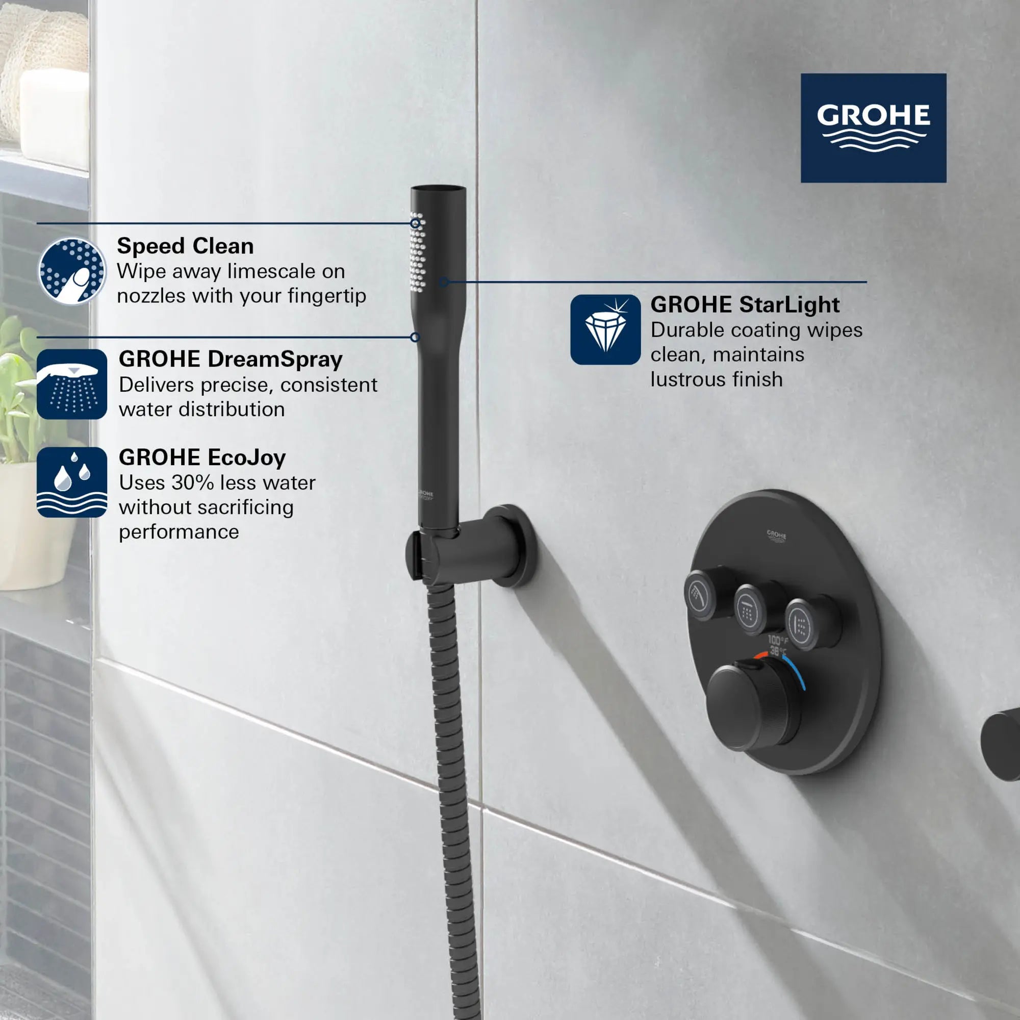 Stick Hand Shower - 1 Spray, 1.75 GPM (6.6 L/min) // GROHE STARLIGHT CHROME // 68758_GROHE_Matte_Black_Launch_Euphoria_Cosmopolitan_Stick_Hand_Shower_26466_0_Info_1_0_CDNwebp.webp