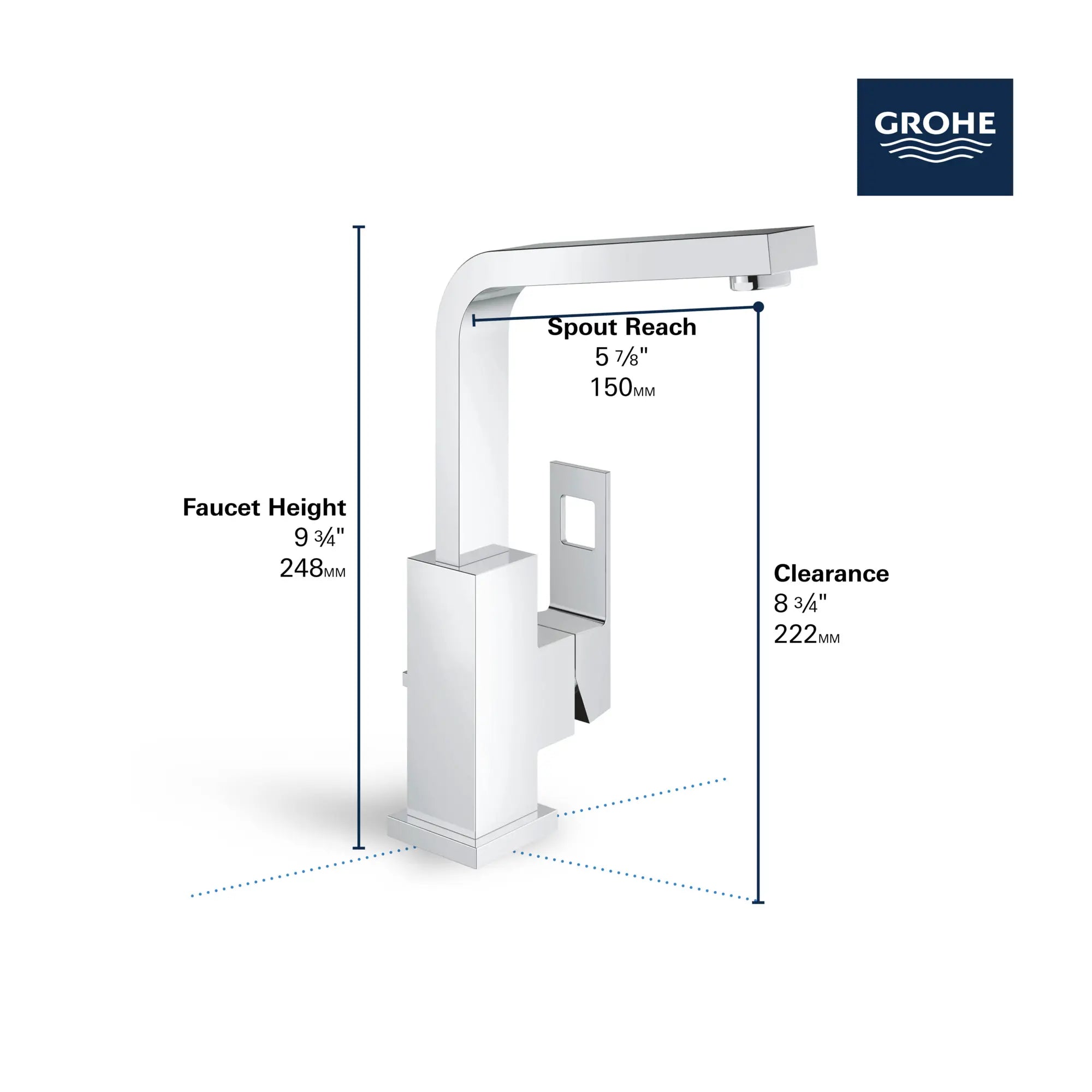 Single Hole Single-Handle L-Size Bathroom Faucet, 1.2 GPM (4.5 L/min) // GROHE STARLIGHT CHROME // 68792_GROHE_Eurocube_Bath_SingleHole_23184_A_Infographics_2_0_CDNwebp.webp