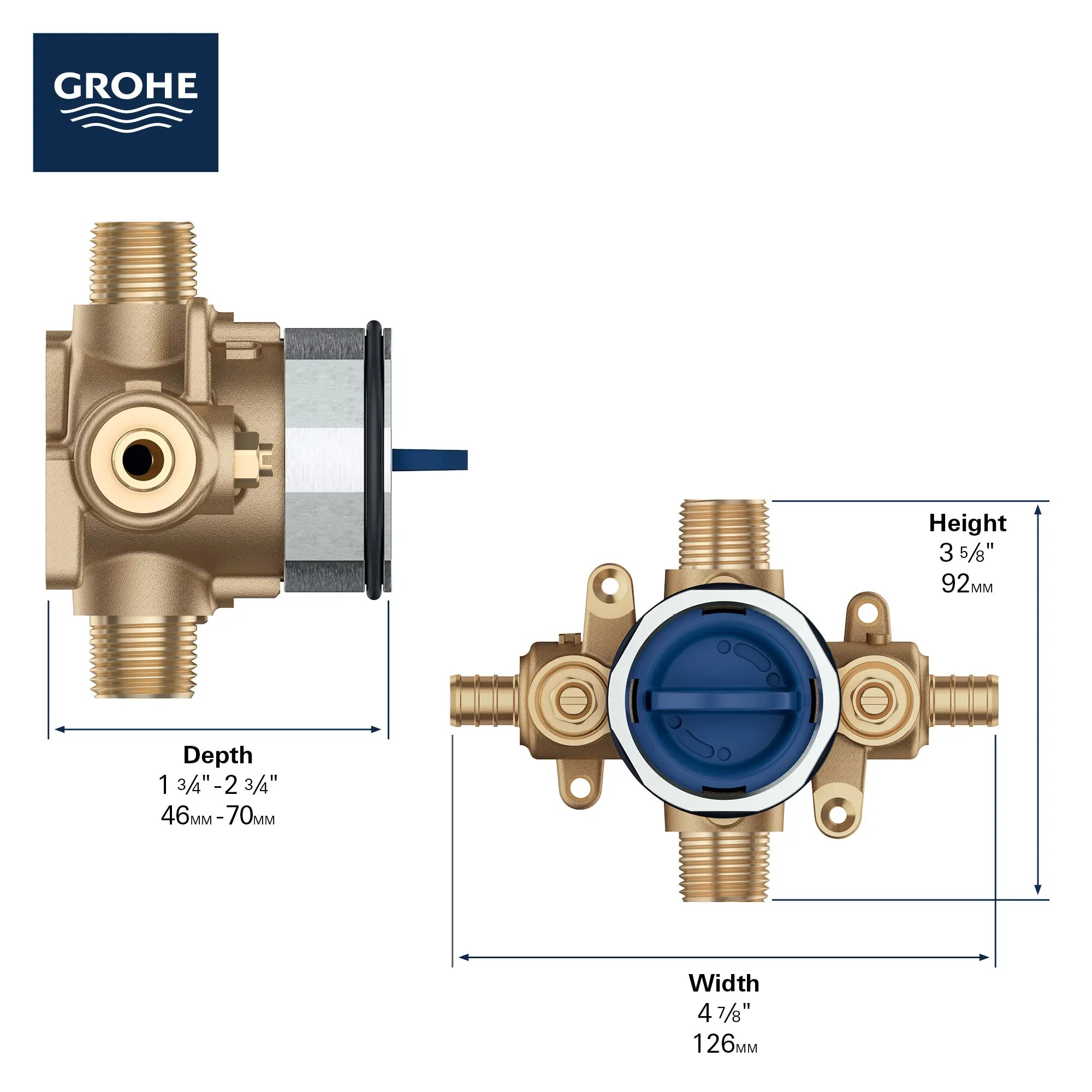 Pressure Balance Rough-In Valve 1/2" PEX Crimp (ASTM F1960) Inlets // NO FINISH // 68884_GROHE_GrohSafe_3.0_35111000_Infographic_2_0_CDNwebp.webp