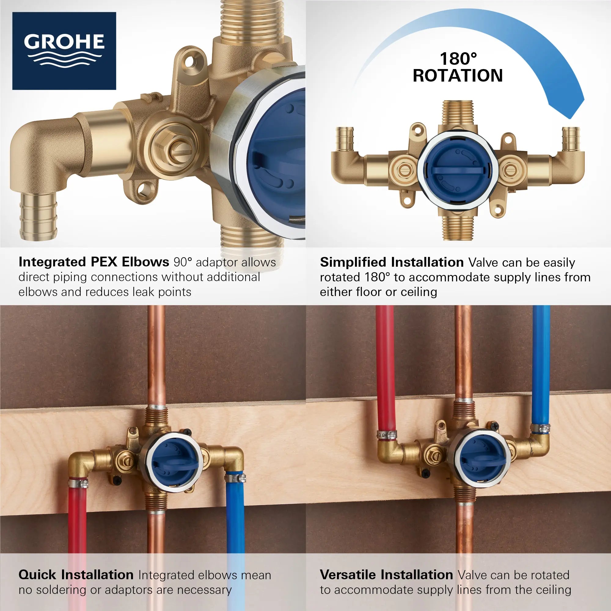 Pressure Balance Rough-In Valve 1?2" PEX Crimp (ASTM F1807) Elbow Inlets // NO FINISH // 68904_GROHE_GrohSafe_3.0_35115000_35116000_Infographic_0_CDNwebp.webp